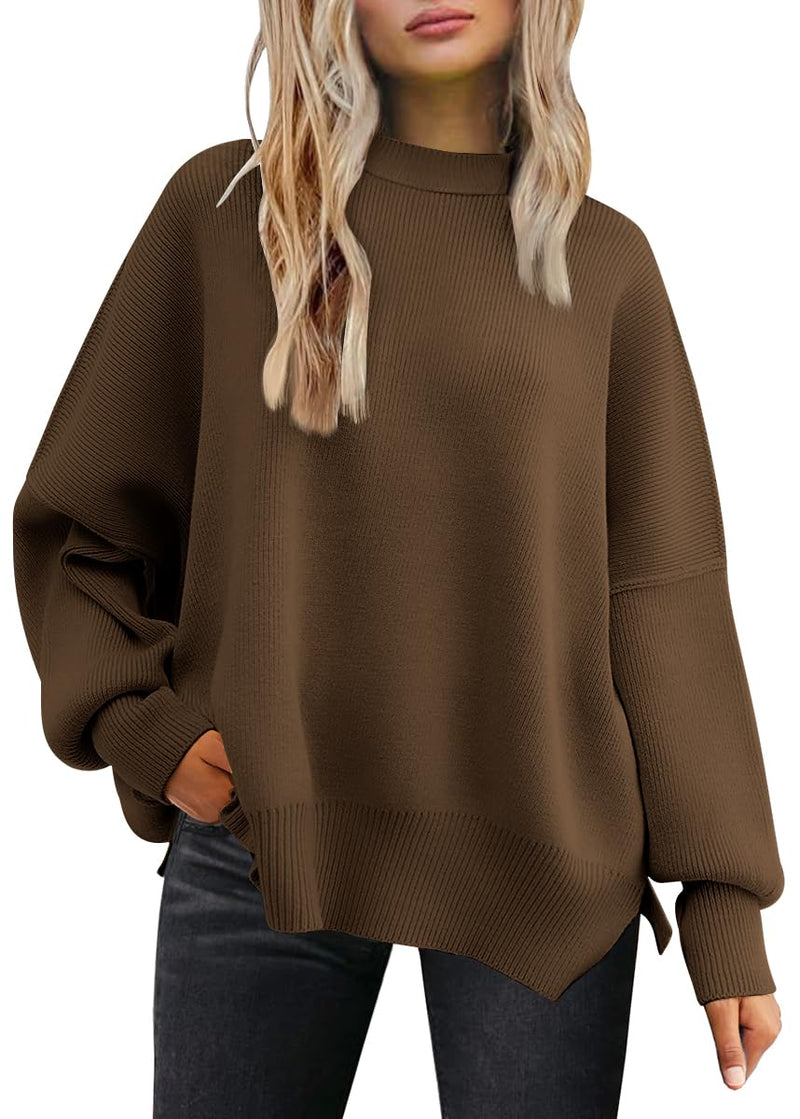 LILLUSORY Women's Oversized Batwing Sweaters 2025 Fall Outfits Trendy Crewneck Knit Side Slit Fashion Pullover Tops-36