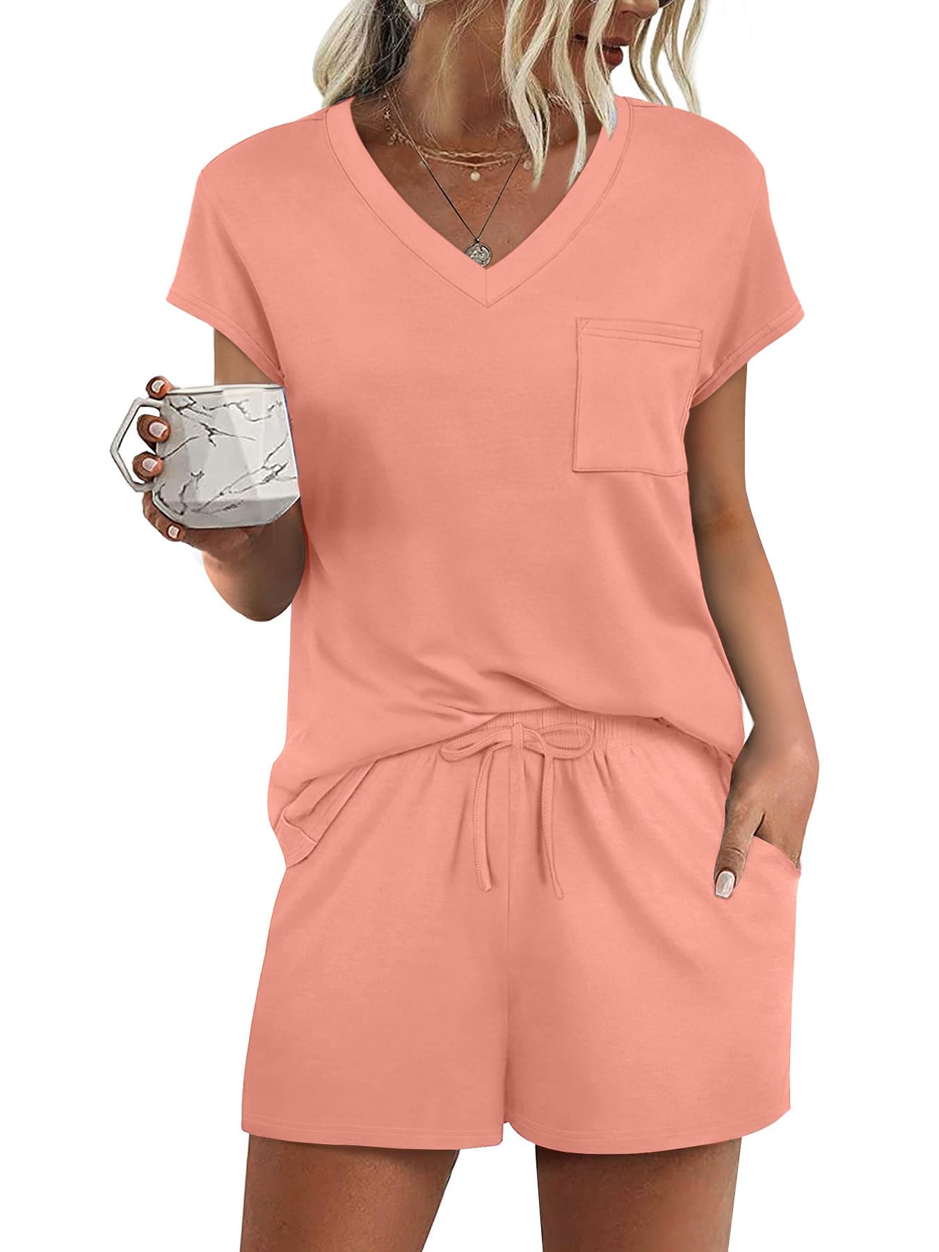 RUMIA Pajamas for Women 2 Piece Cap Sleeve Lounge Short Sets with Pockets (S-3XL)-37