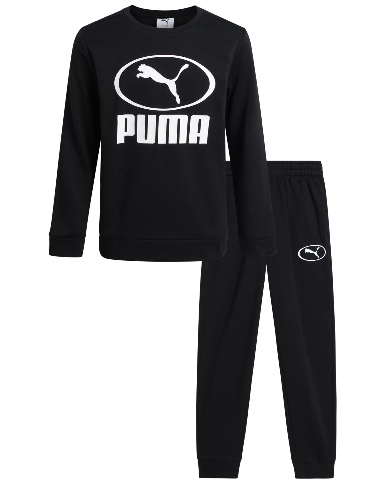 PUMA Boys Sweatpants Set - 2 Piece Soft Fleece Crewneck Pullover Boys Sweatshirts and Jogger Pants Kids Activewear Set (8-16)