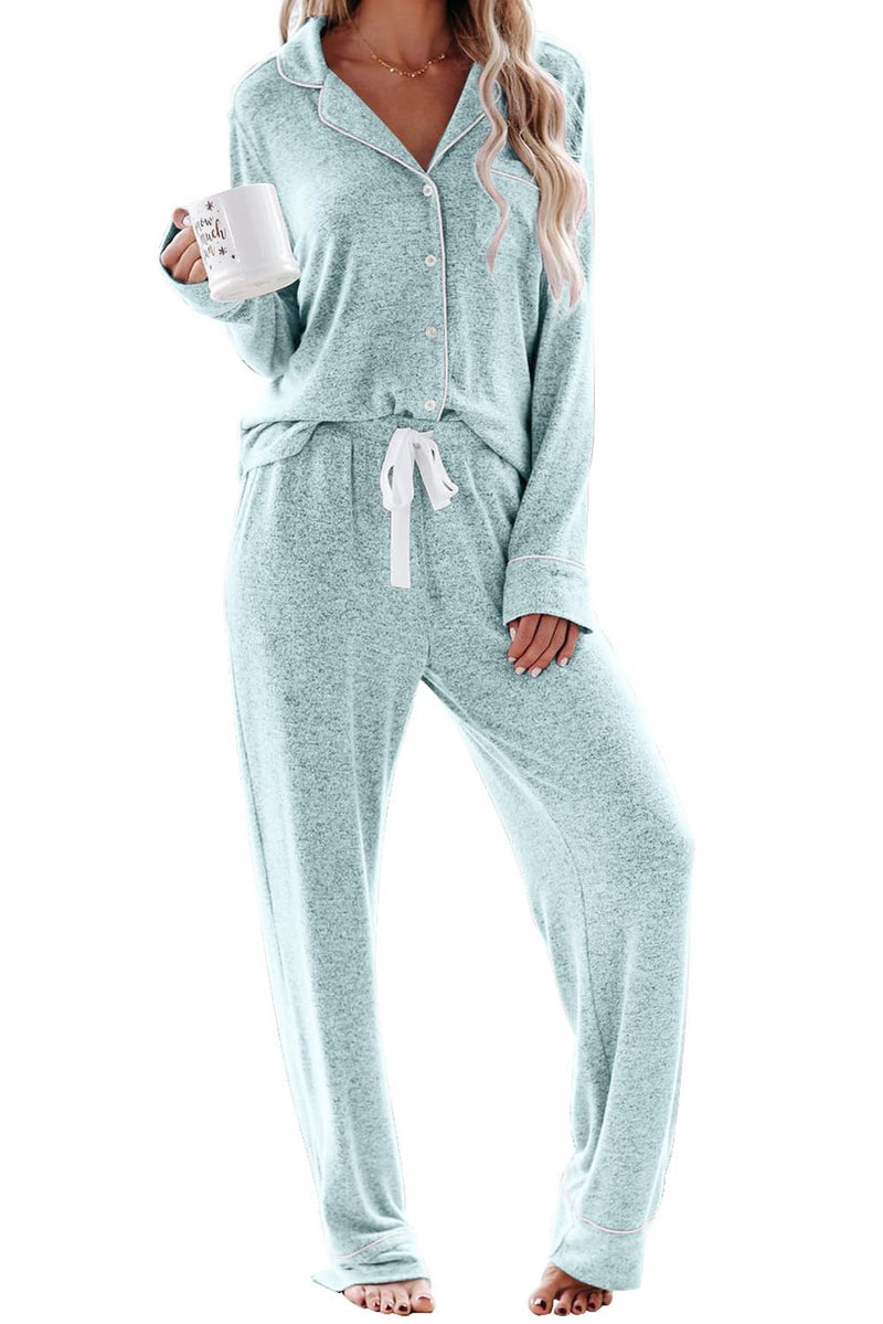 Aamikast Women's Pajama Sets Long Sleeve Button Down Sleepwear Nightwear Soft Pjs Lounge Sets-20
