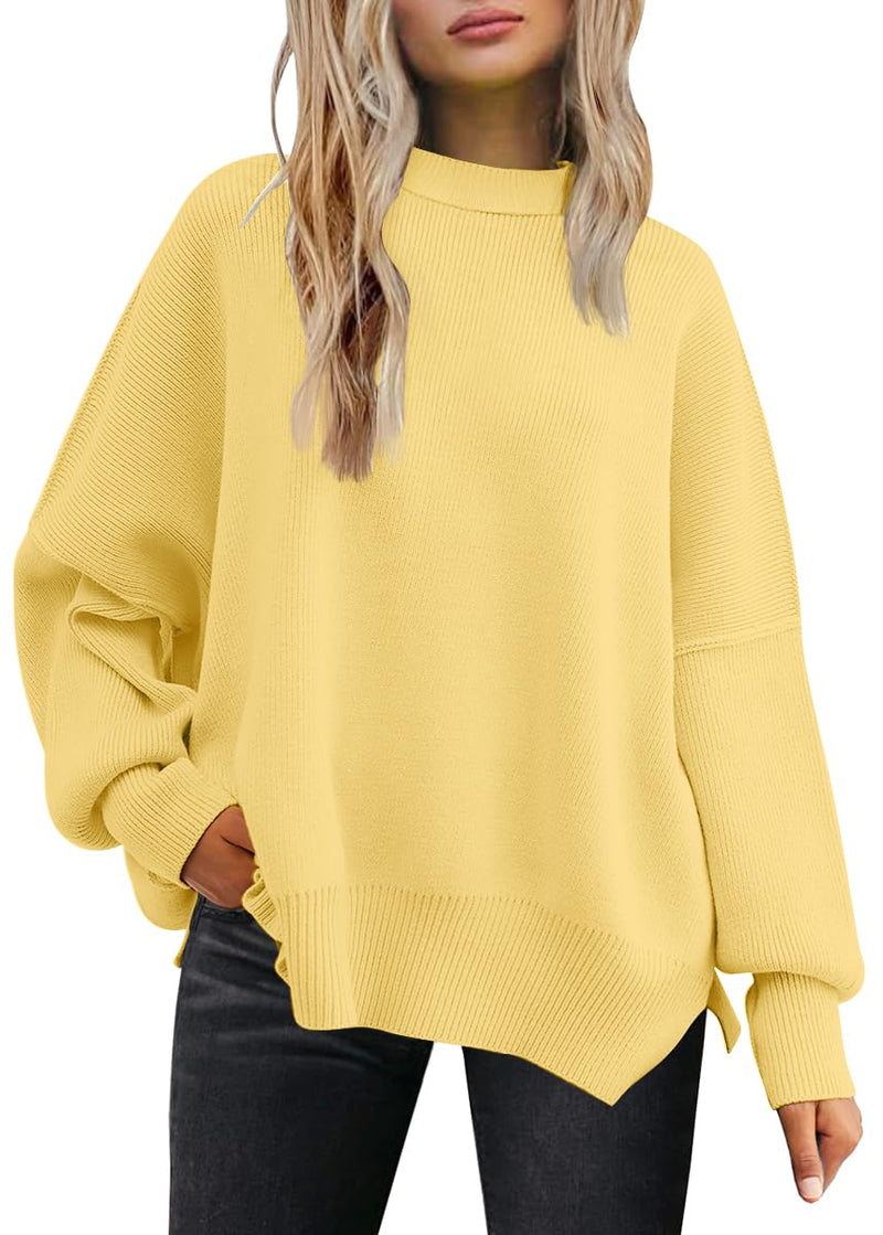 LILLUSORY Women's Oversized Batwing Sweaters 2025 Fall Outfits Trendy Crewneck Knit Side Slit Fashion Pullover Tops-38