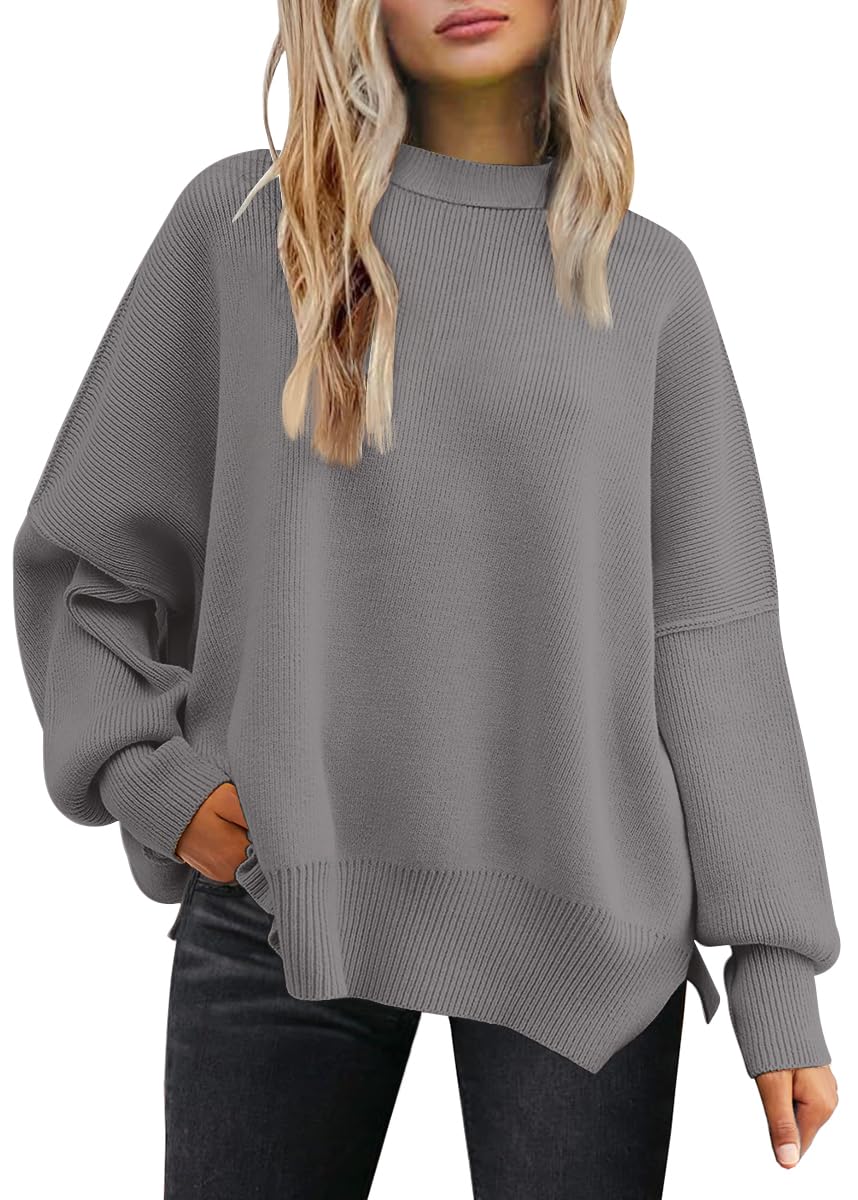 LILLUSORY Women's Oversized Batwing Sweaters 2025 Fall Outfits Trendy Crewneck Knit Side Slit Fashion Pullover Tops-43