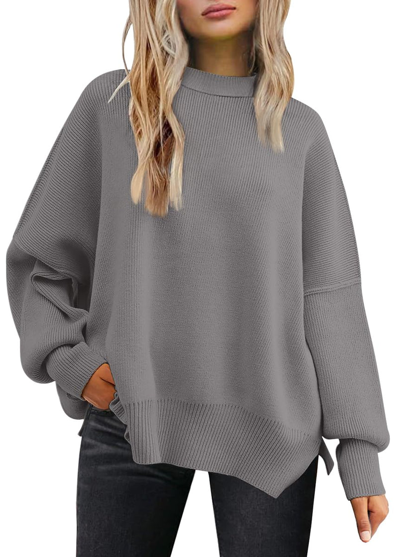 LILLUSORY Women's Oversized Batwing Sweaters 2025 Fall Outfits Trendy Crewneck Knit Side Slit Fashion Pullover Tops-43