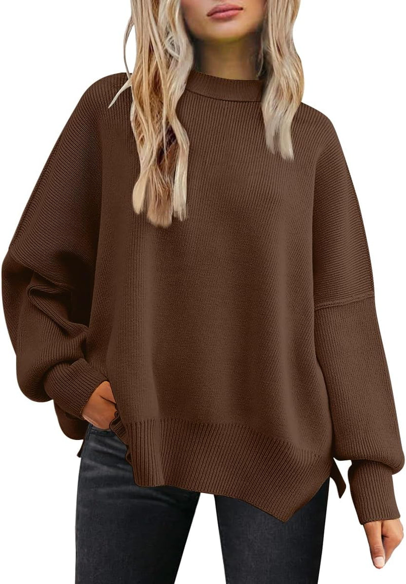 LILLUSORY Women's Oversized Batwing Sweaters 2025 Fall Outfits Trendy Crewneck Knit Side Slit Fashion Pullover Tops-4
