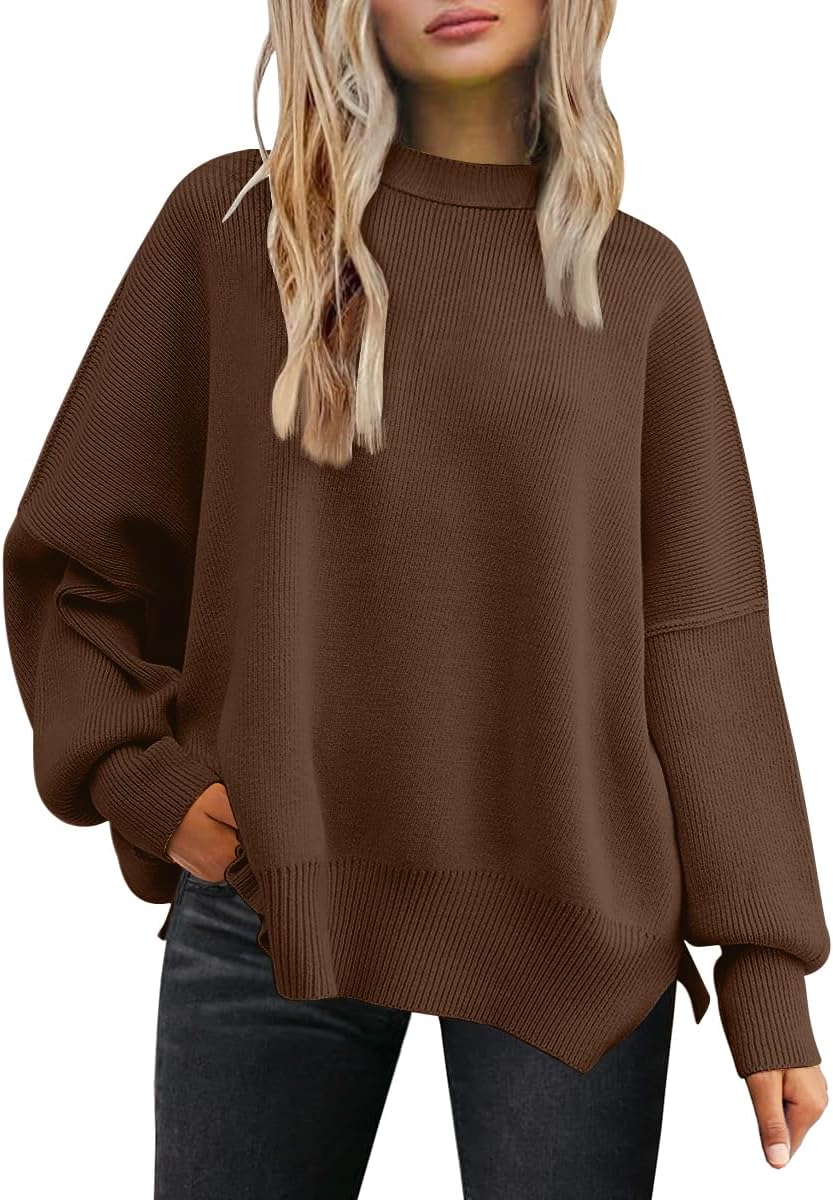 LILLUSORY Women's Oversized Batwing Sweaters 2025 Fall Outfits Trendy Crewneck Knit Side Slit Fashion Pullover Tops-85
