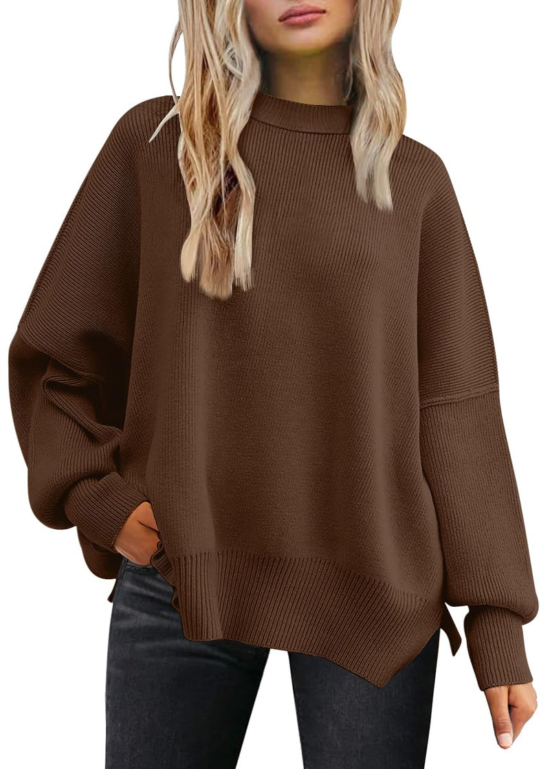 LILLUSORY Women's Oversized Batwing Sweaters 2025 Fall Outfits Trendy Crewneck Knit Side Slit Fashion Pullover Tops-46