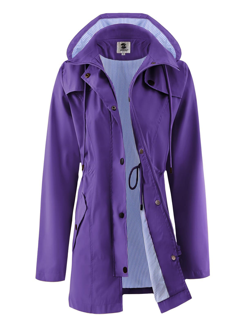 SaphiRose Women's Long Rain Jacket Waterproof Rain Coat with Hood Outdoor Light Raincoats Windbreaker-30