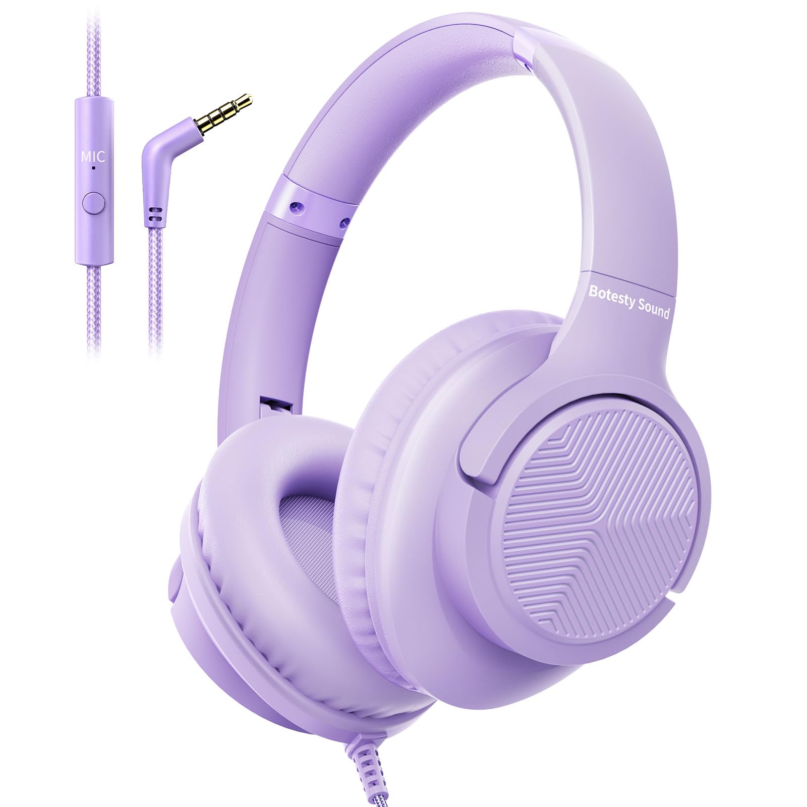 Headphones Wired with Microphone, Over Ear Foldable 3.5mm Plug in Headphones Corded with 4.9ft Tangle-Free Nylon Cord for Tablet, Laptop, MP3/4, School, Airplane Travel (Beige)