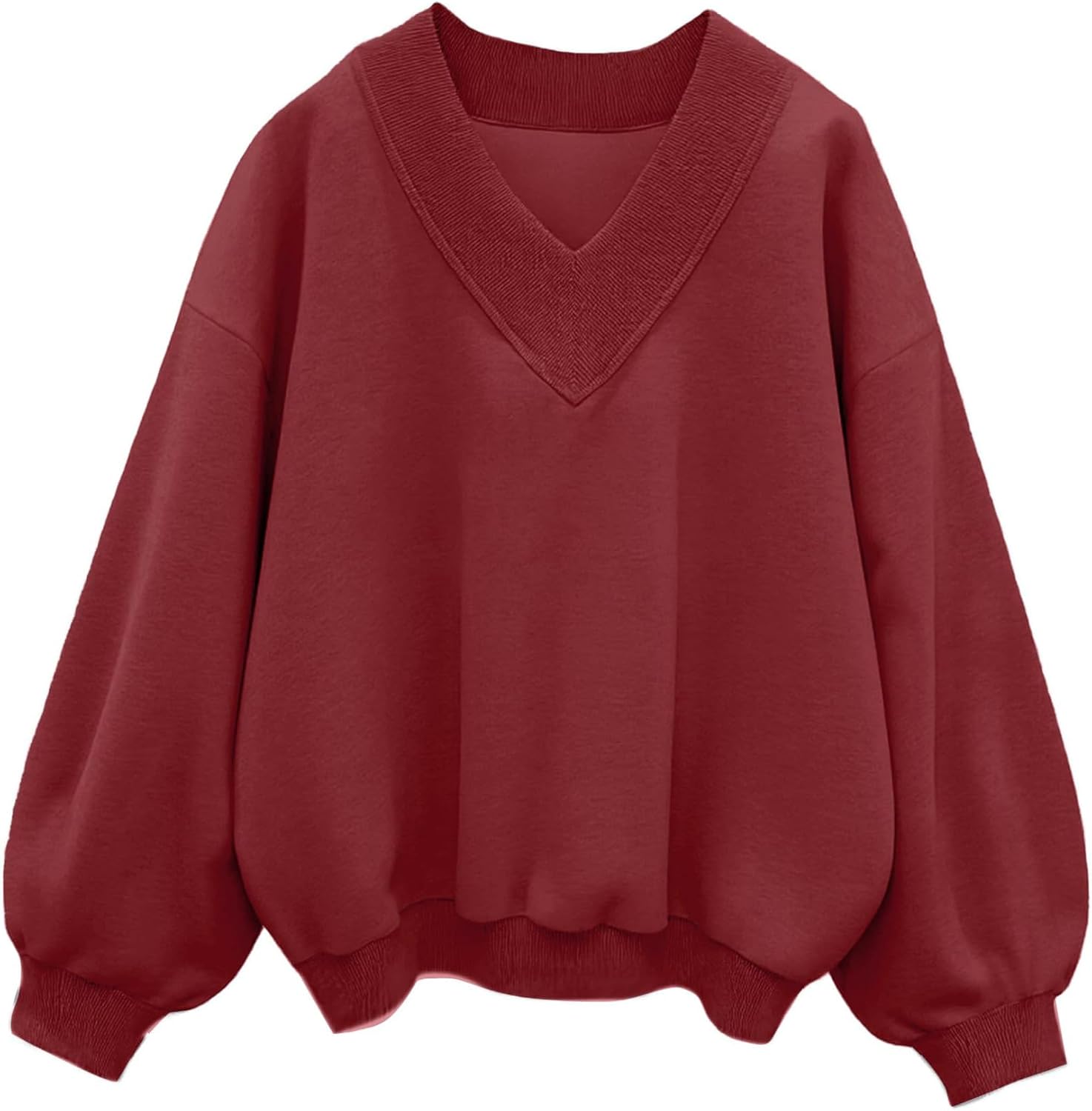 Hilinker Womens V Neck Oversized Sweatshirts Casual Drop Shoulder Long Sleeve Pullover Tops-4