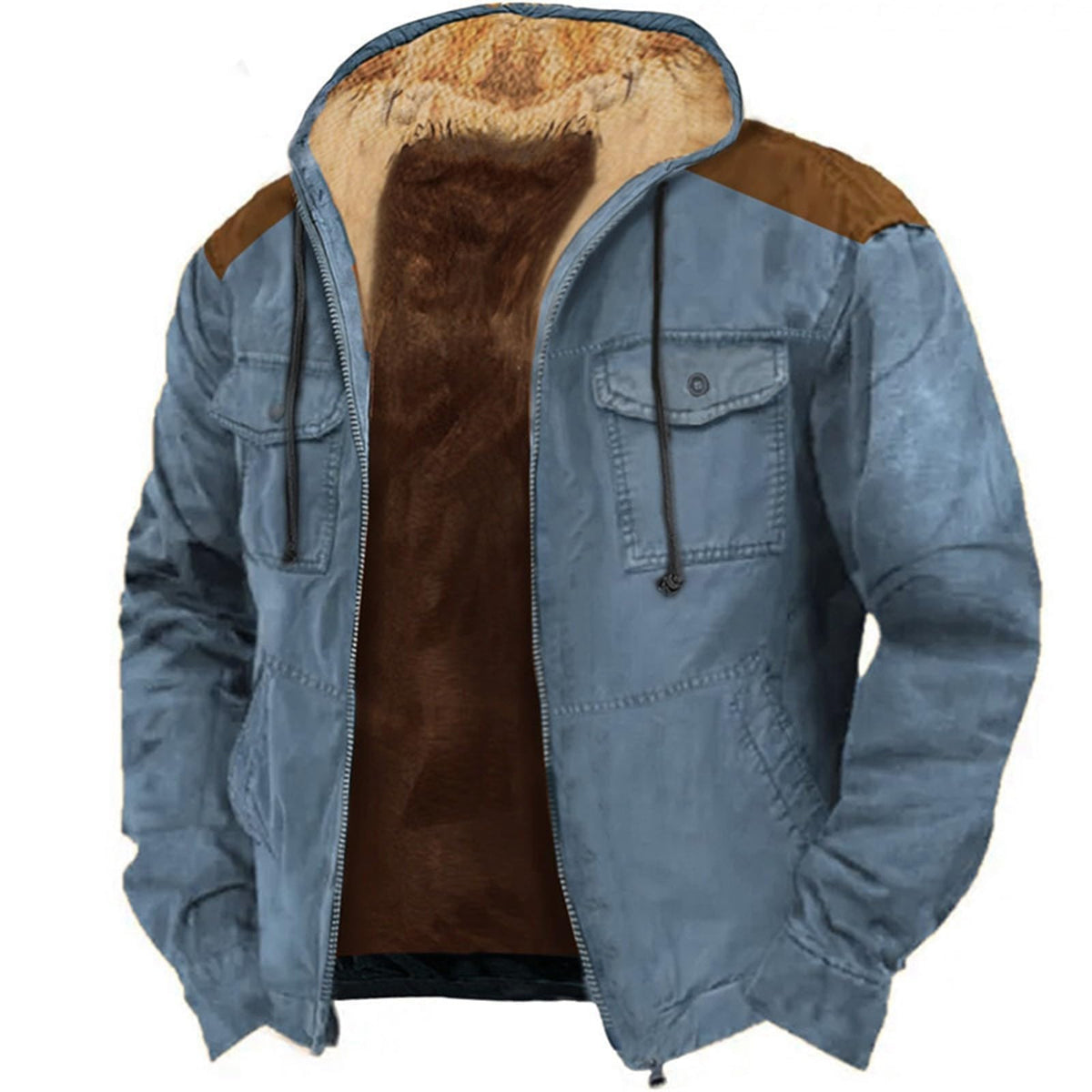 Mens Military Jackets Heavyweight Winter Hoodie Jacket Warm Fleece Sherpa Lined Coats Drawstring Zipper Hooded Outwear