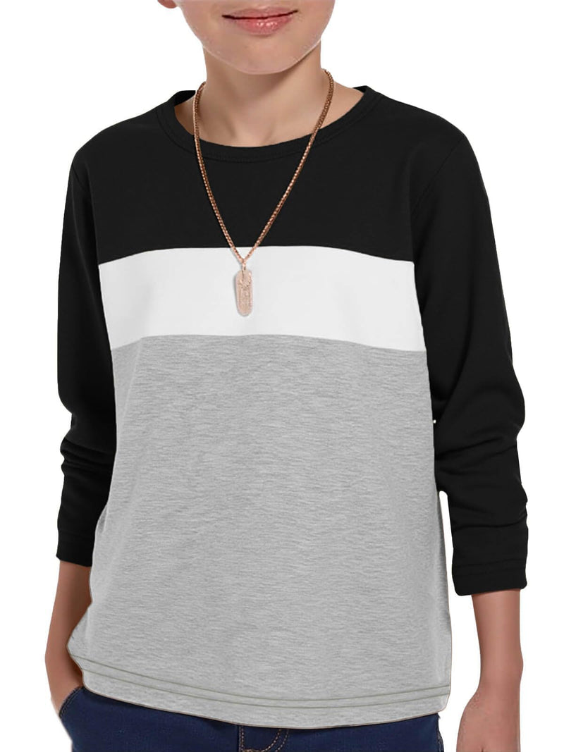 ZDC Kids Boys Long Sleeve T-Shirts Color Block Crewneck Fashion Basic Tee Tops 5-14 Years