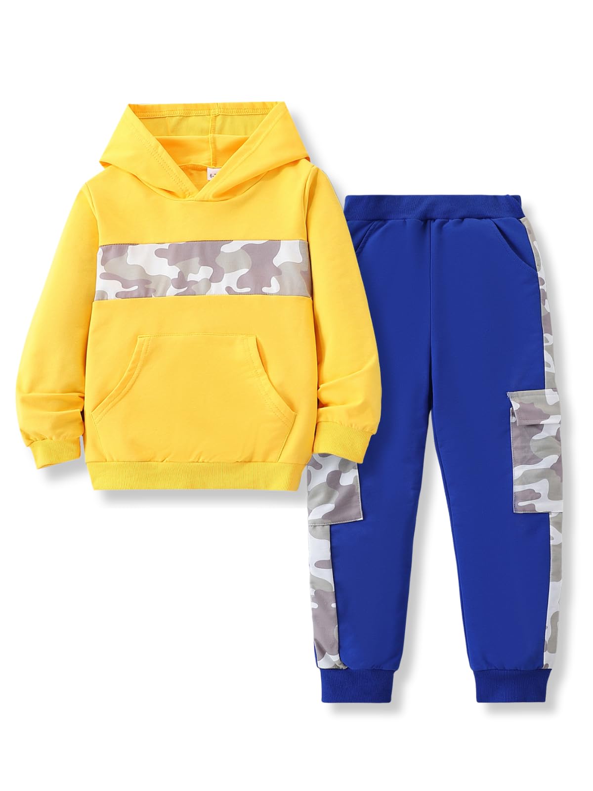 Voxikidio Kids Boys Clothes Color Blocking Hoodie Sweatshirts and Pant 2Pcs Fall Outfits Set Size 5-10