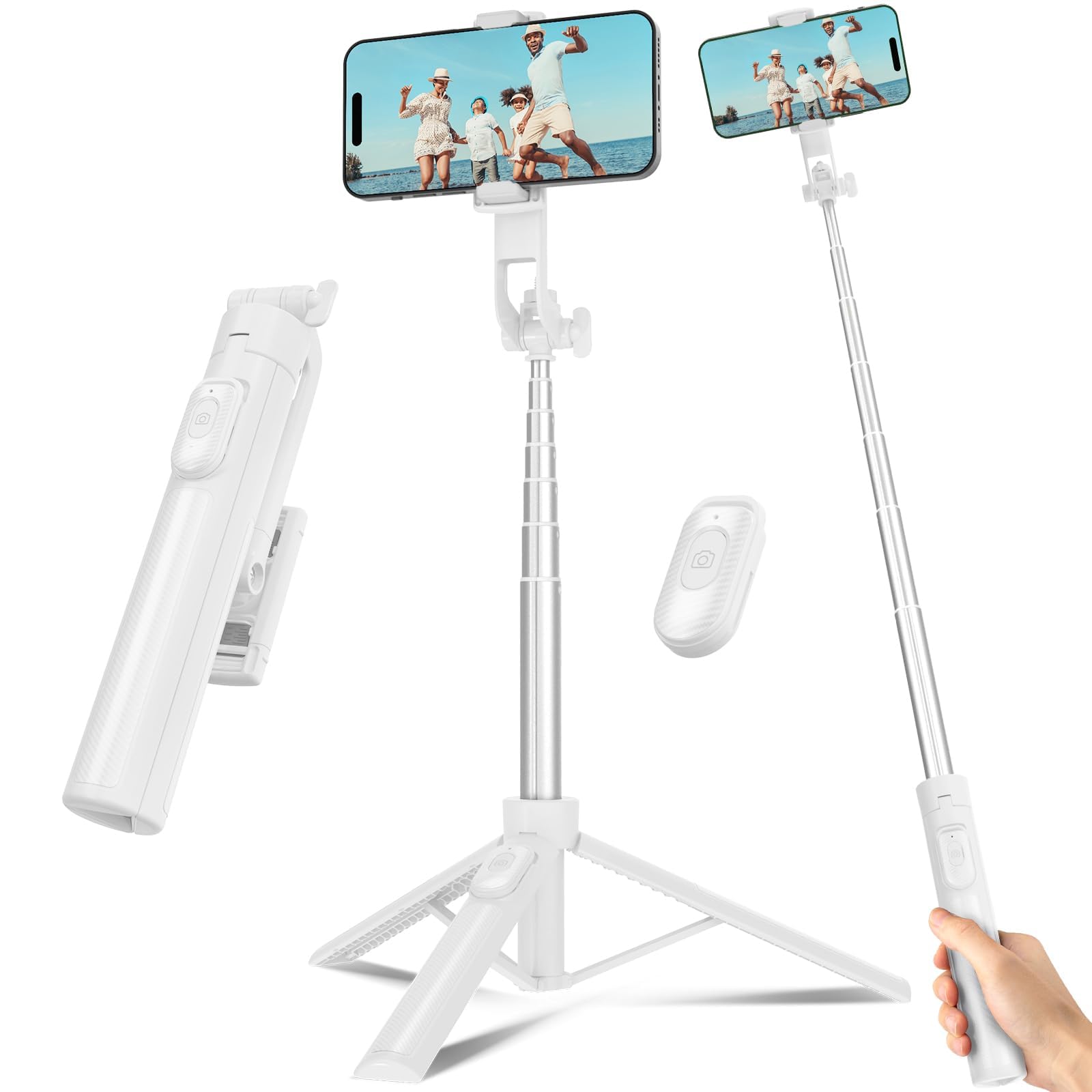 Selfie Stick Travel Tripod for Cell Phone with Remote Control and Phone Holder, Extendable Selfie Stick for iPhone, iPhone Tripod for Video Recording, 72 Inch, Black