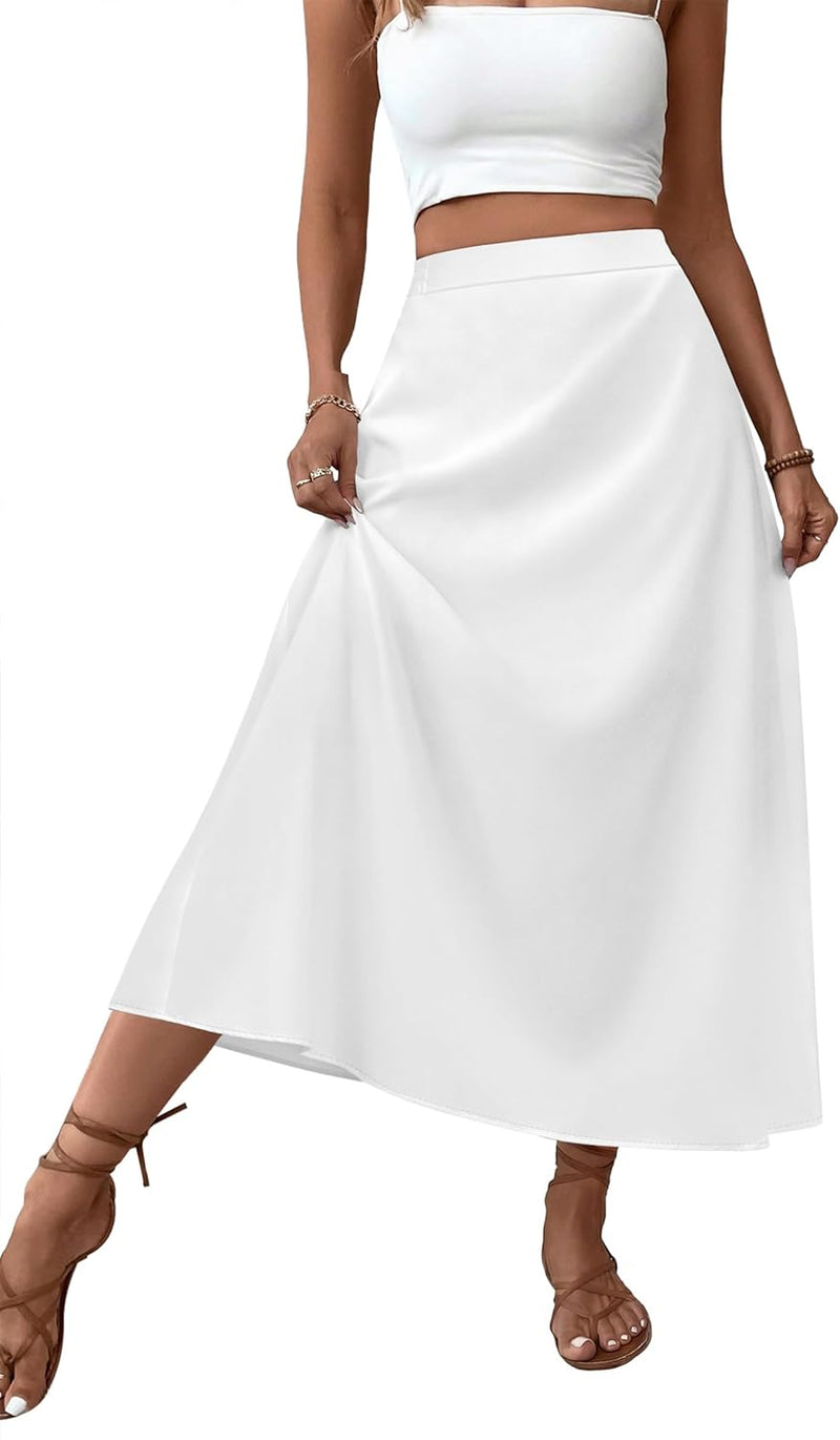 OFEEFAN Womens Maxi Long Skirts with Pockets Stretchy Spring Summer Boho Casual Flowy Trendy