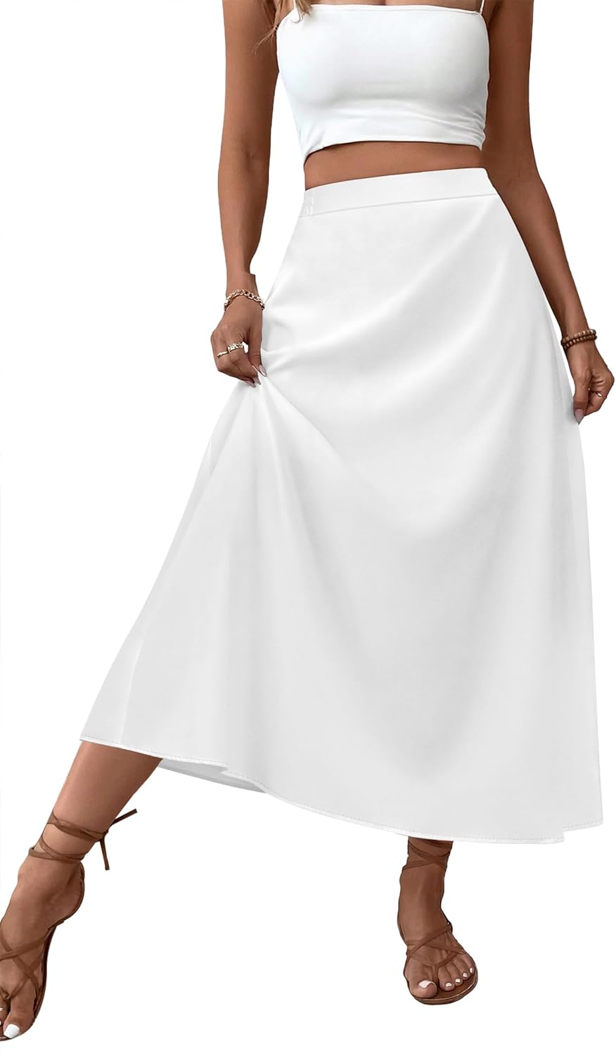 OFEEFAN Womens Maxi Long Skirts with Pockets Stretchy Spring Summer Boho Casual Flowy Trendy
