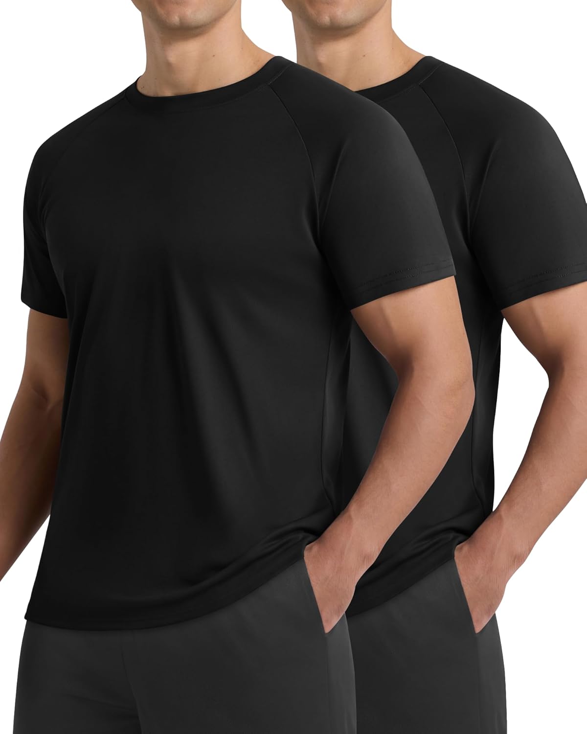 2 Pack Workout Shirts for Men - Black Casual Quick Dry Moisture Wicking Men's T-Shirts for Gym Running Athletic