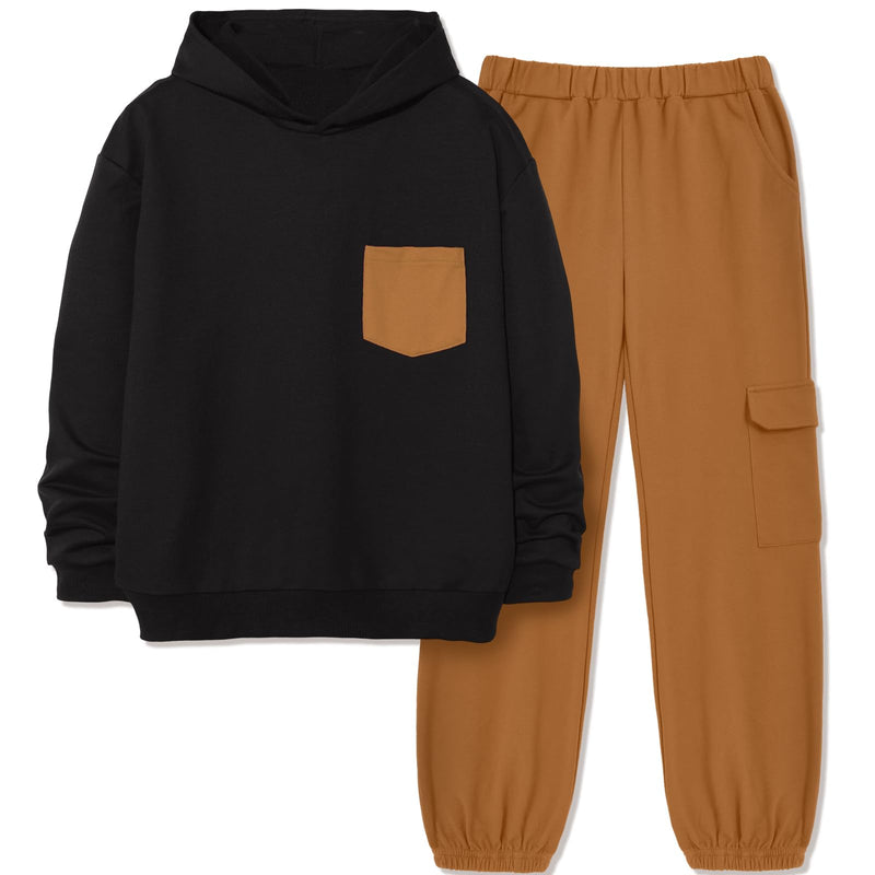 Hipea Boys Clothes Long Sleeve Hooded with Chest Pocket Cargo Pants with Side Pockets 2PCS Sets-26