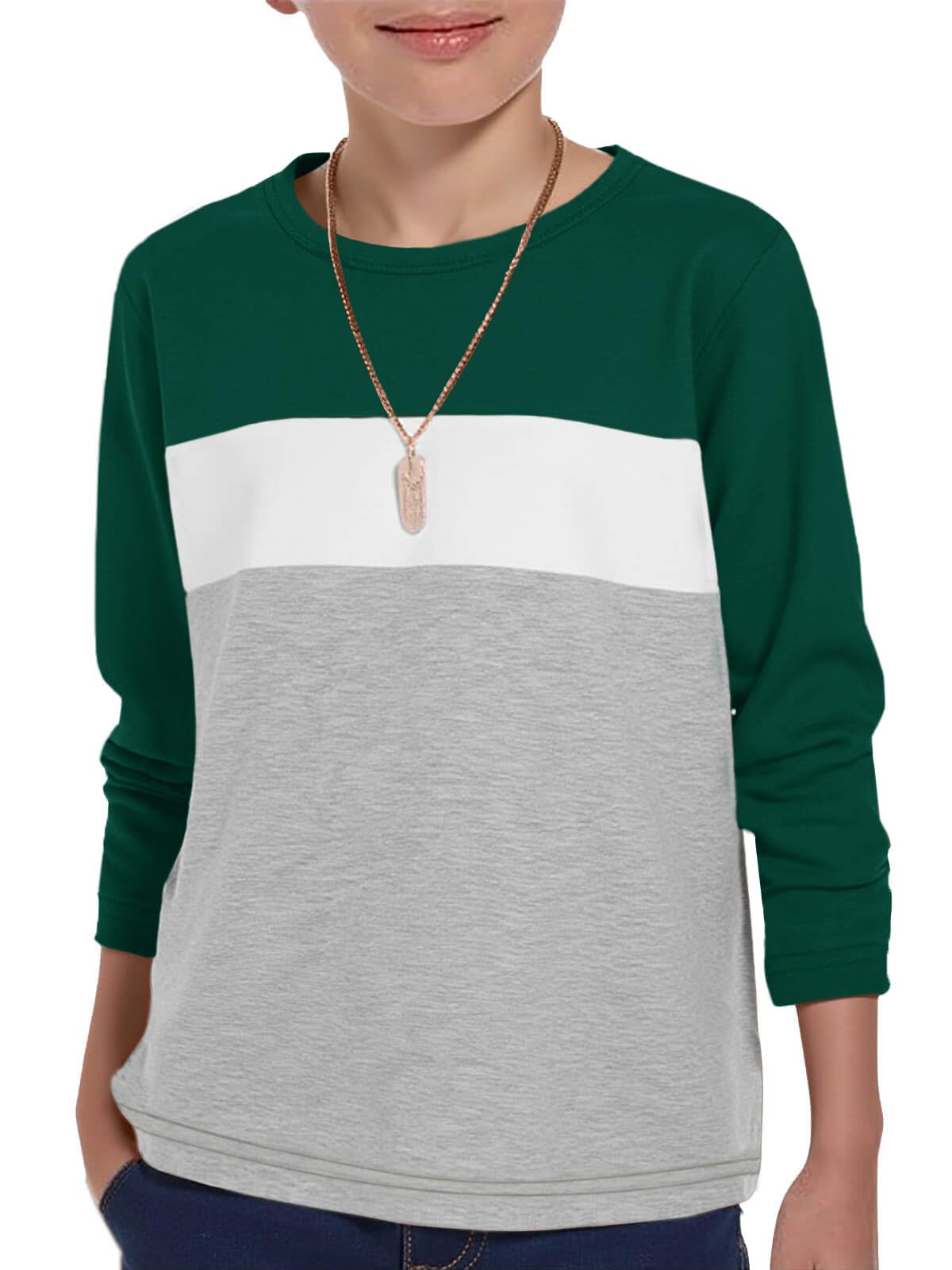 ZDC Kids Boys Long Sleeve T-Shirts Color Block Crewneck Fashion Basic Tee Tops 5-14 Years-43