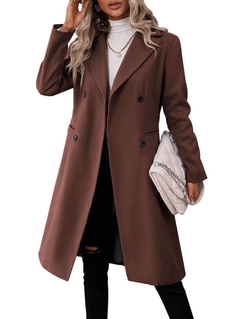 Danedvi Womens Long Double Breasted Coats Lapel Collar Pea Coat Winter Slim Fit Jackets Trench Coat Outwear-20