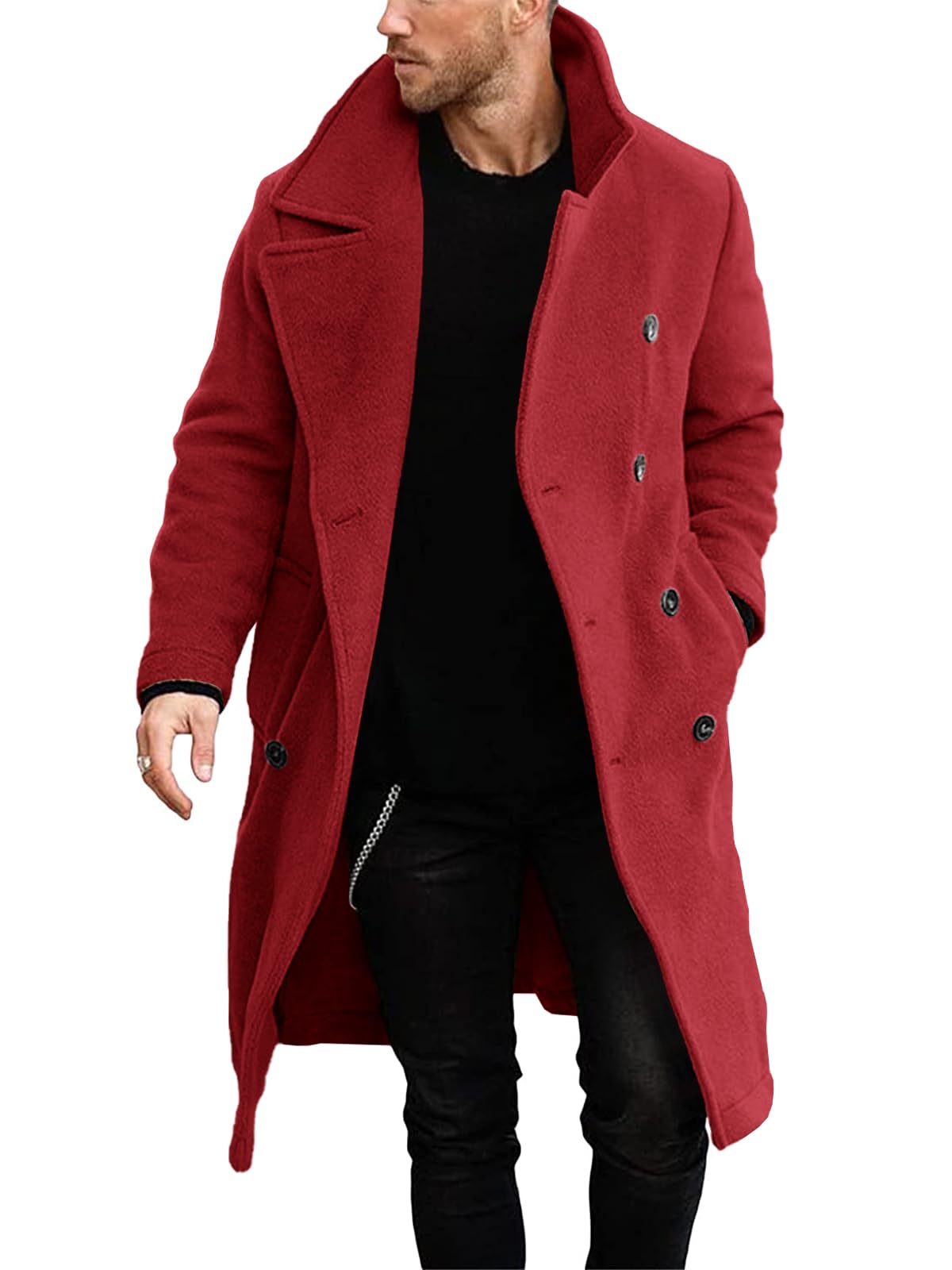 Makkrom Mens Double Breasted Trench Coat Casual Lapel Collar Business Winter Long Overcoats-10
