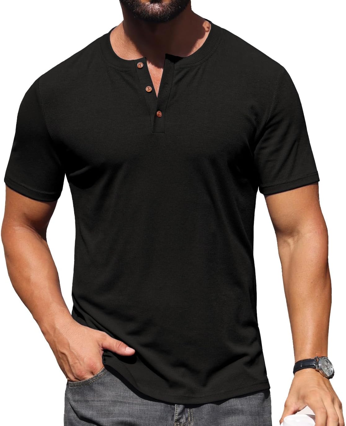 Sailwind Mens Muscle Henley Shirts Lightweight Workout T-Shirt Gym Tee Athletic Short Sleeve with Button