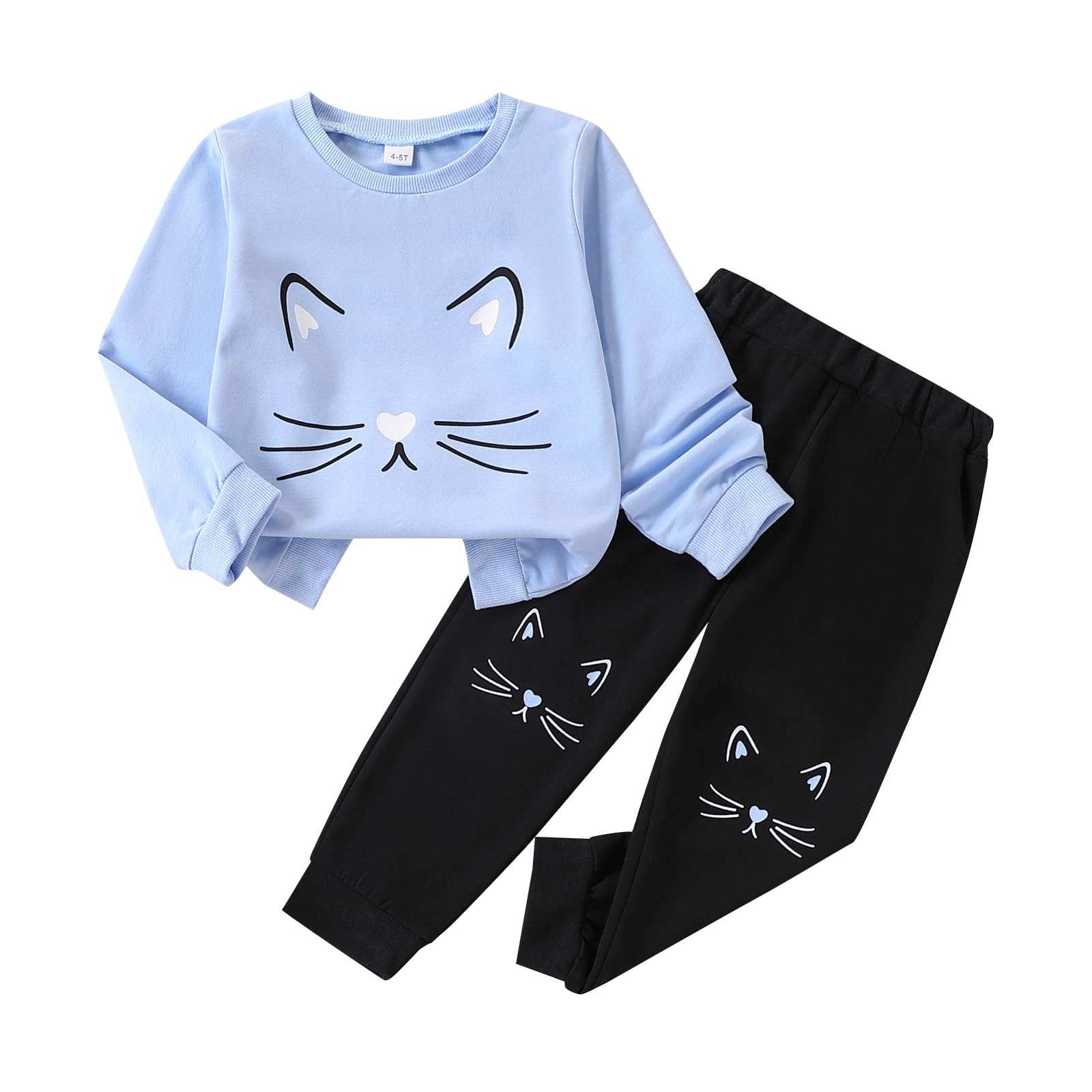 4-8T Toddler Girl Clothes Cat face print Short Sleeve Top+Pants Outfits Girl Spring and summer 2-Piece Set