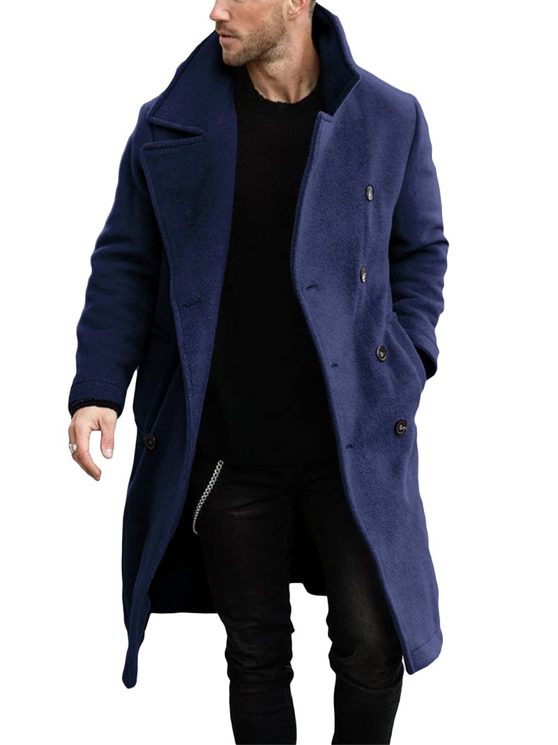 Makkrom Mens Double Breasted Trench Coat Casual Lapel Collar Business Winter Long Overcoats-20
