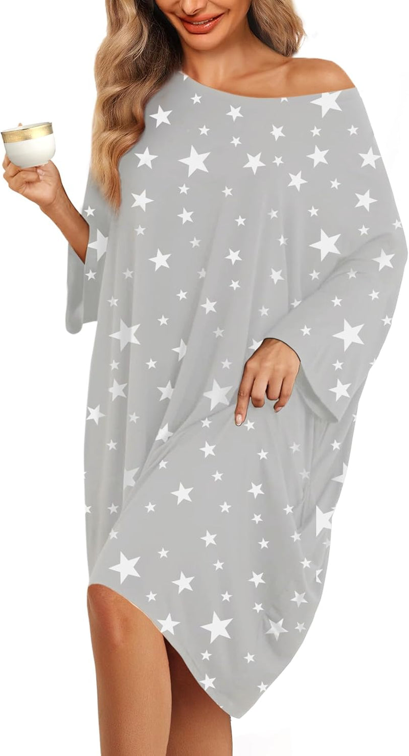 KFUBUO Plus Size Nightgowns for Women Oversized Sleep Tshirts Dress Short Sleeves Sleepwear With Pocket Fit S-5XL-17