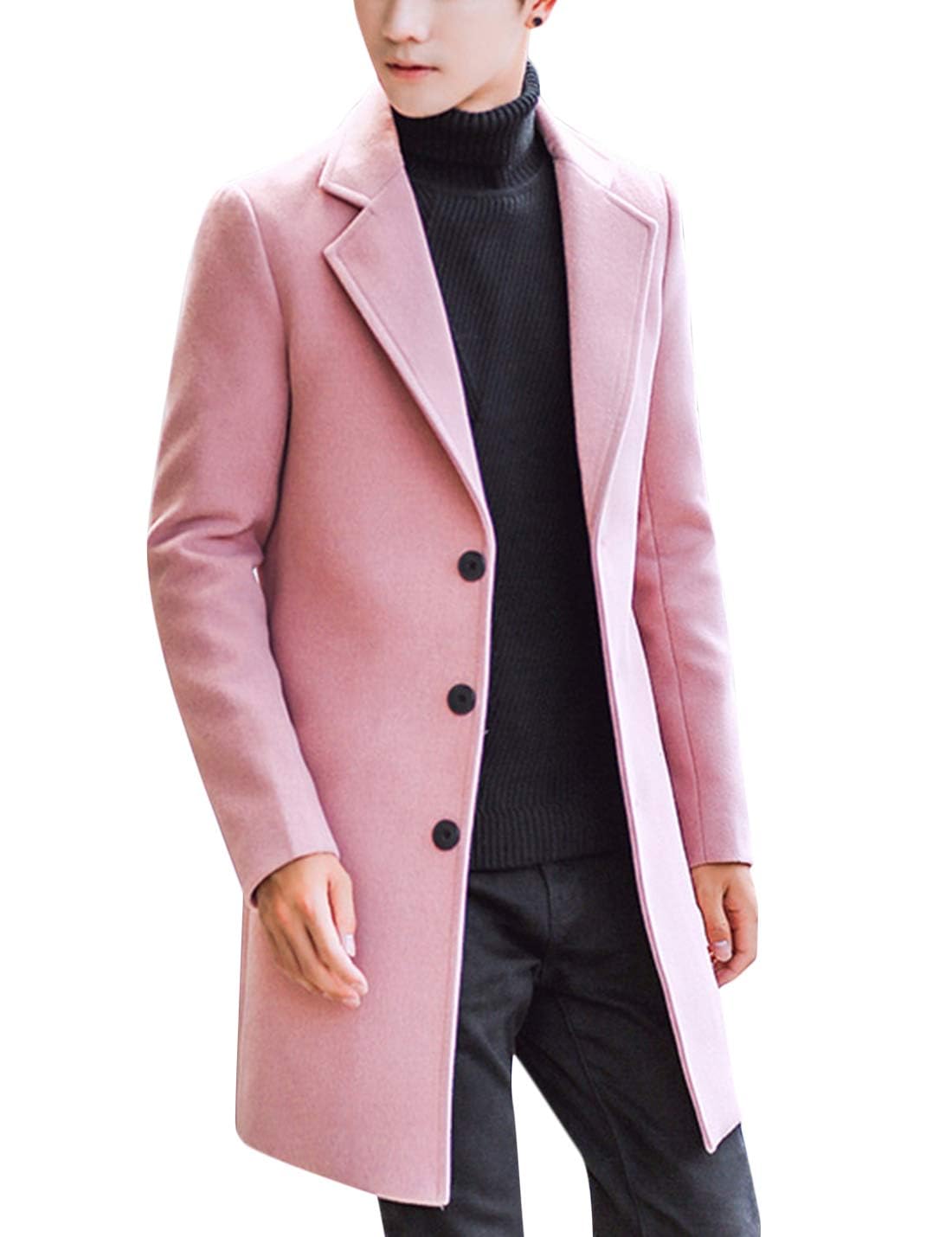 Springrain Men's Wool Blend Pea Coat Notched Collar Single Breasted Overcoat Warm Winter Trench Coat-55