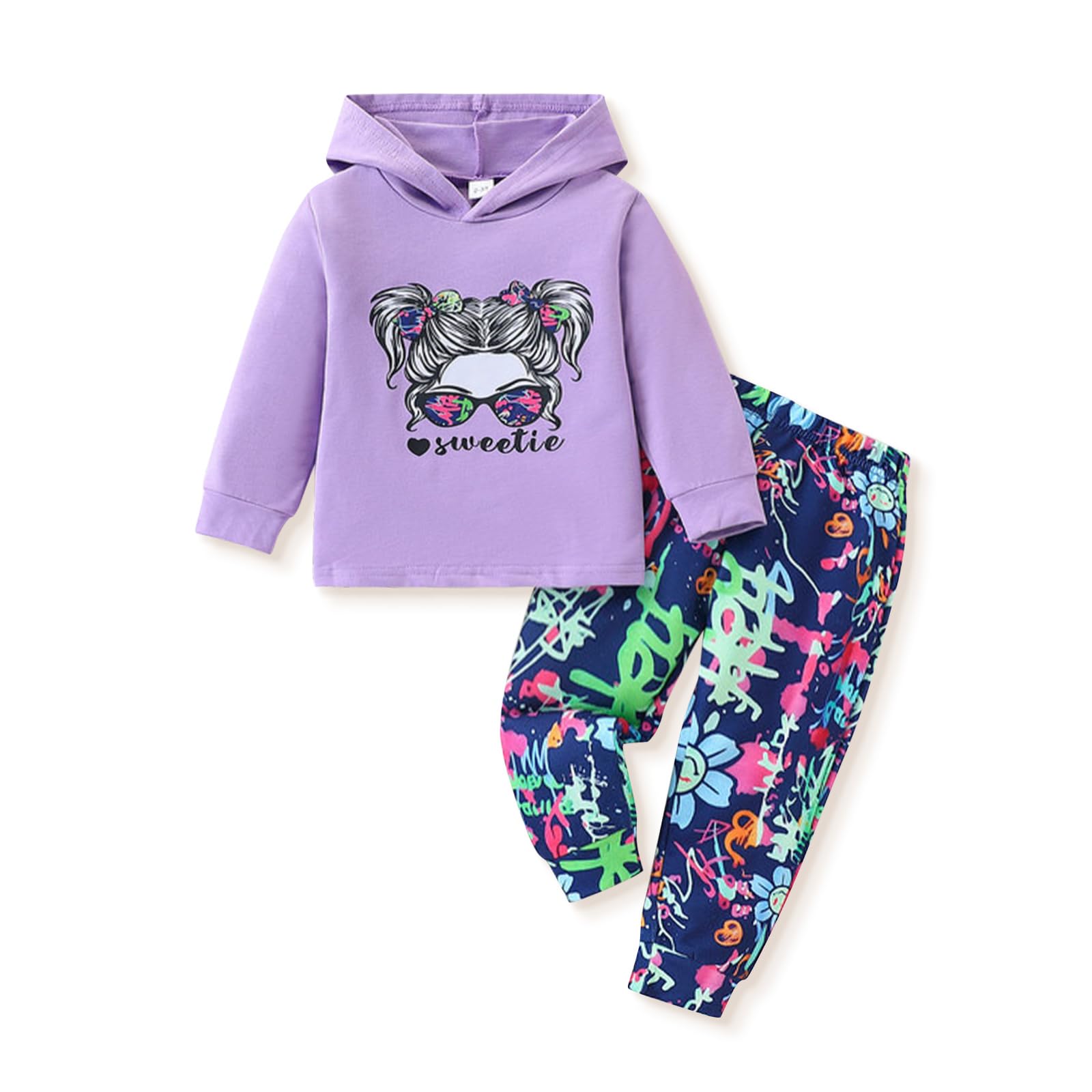 Toddler Baby Girls Clothes Long-sleeve Tie Dye Hoodie Pullover and Sweatpants Heart Print Hooded Outfits Set