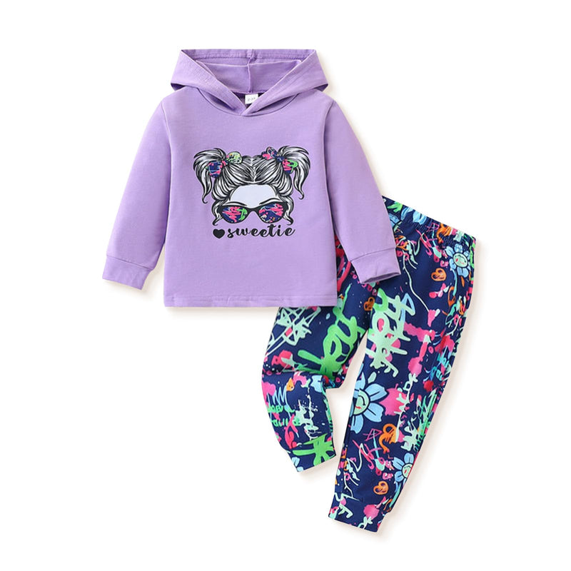 Toddler Baby Girls Clothes Long-sleeve Tie Dye Hoodie Pullover and Sweatpants Heart Print Hooded Outfits Set