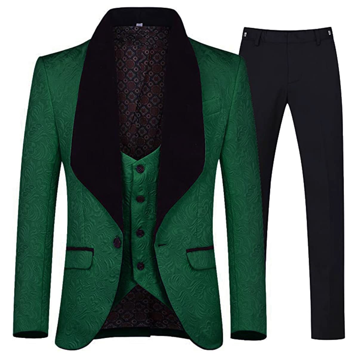 YFFUSHI Men's 3 Piece Suit Slim Fit Jacquard Tuxedo 1 Button Shawl Collar Blazer Vest & Pants for Wedding Formal Prom-26