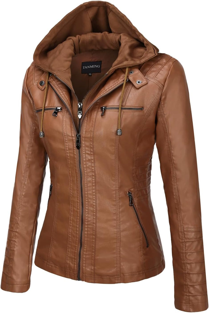 Tanming Womens Faux Leather Jacket Hooded Moto Biker Coat Outerwear Fall Fashion Outfits Winter Clothes-47