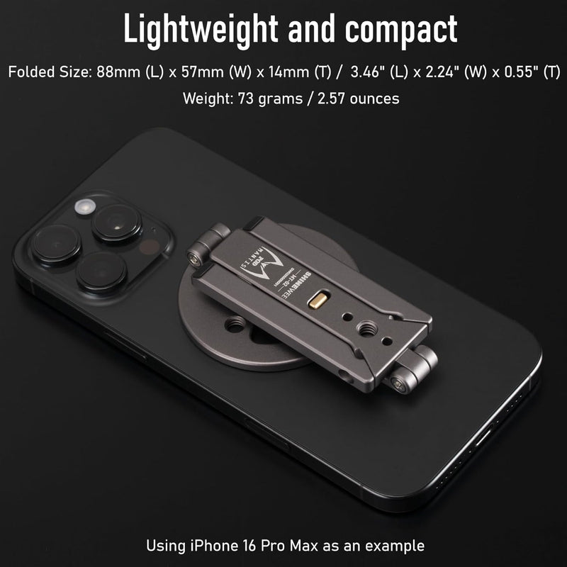Ultra-Compact Magnetic Tripod for iPhone | Foldable Hook Design, 20 N52 Magnets, Cold Shoe & 1/4" Screw - Phone Stand for iPhone 12-17 & MagSafe Devices