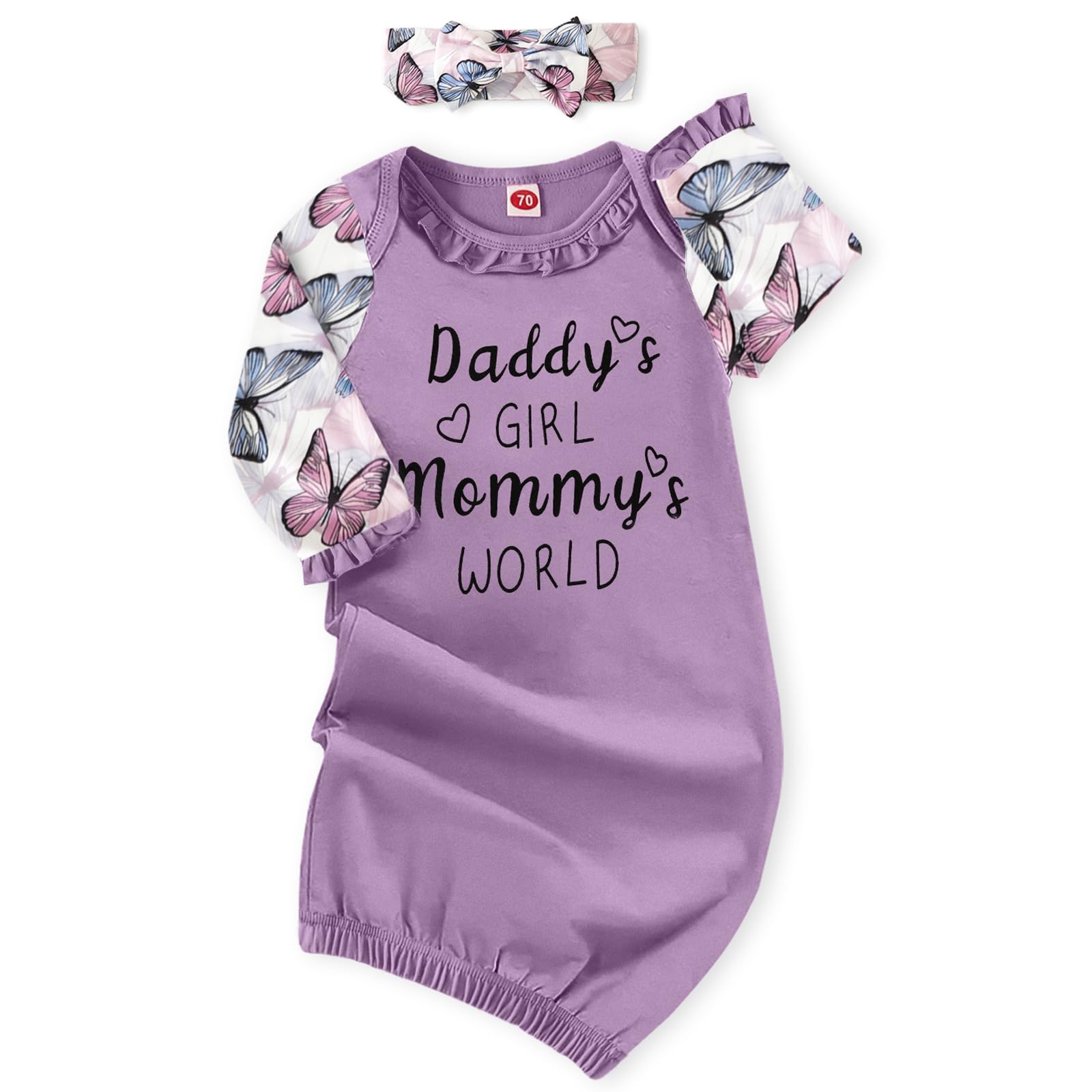 AMAWMW Newborn Baby Girl Little Sister Sleeper Gown Stripe Long Sleeve Nightgown Pajamas Gifts Stuff Essential Outfit-29