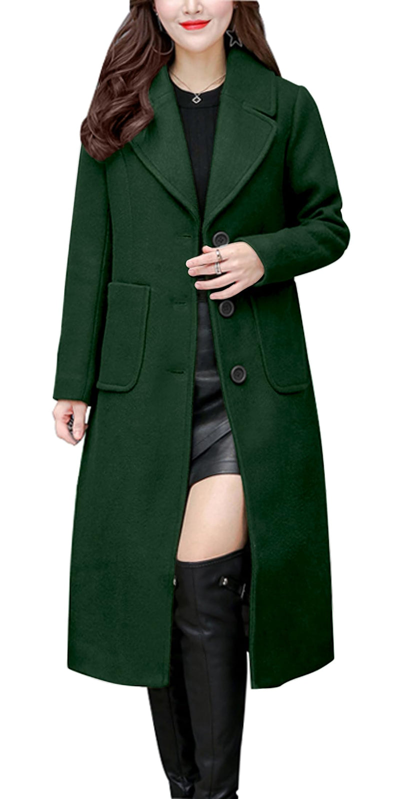chouyatou Women's Big Notch Lapel Single Breasted Mid-Long Wool Blend Coat-62