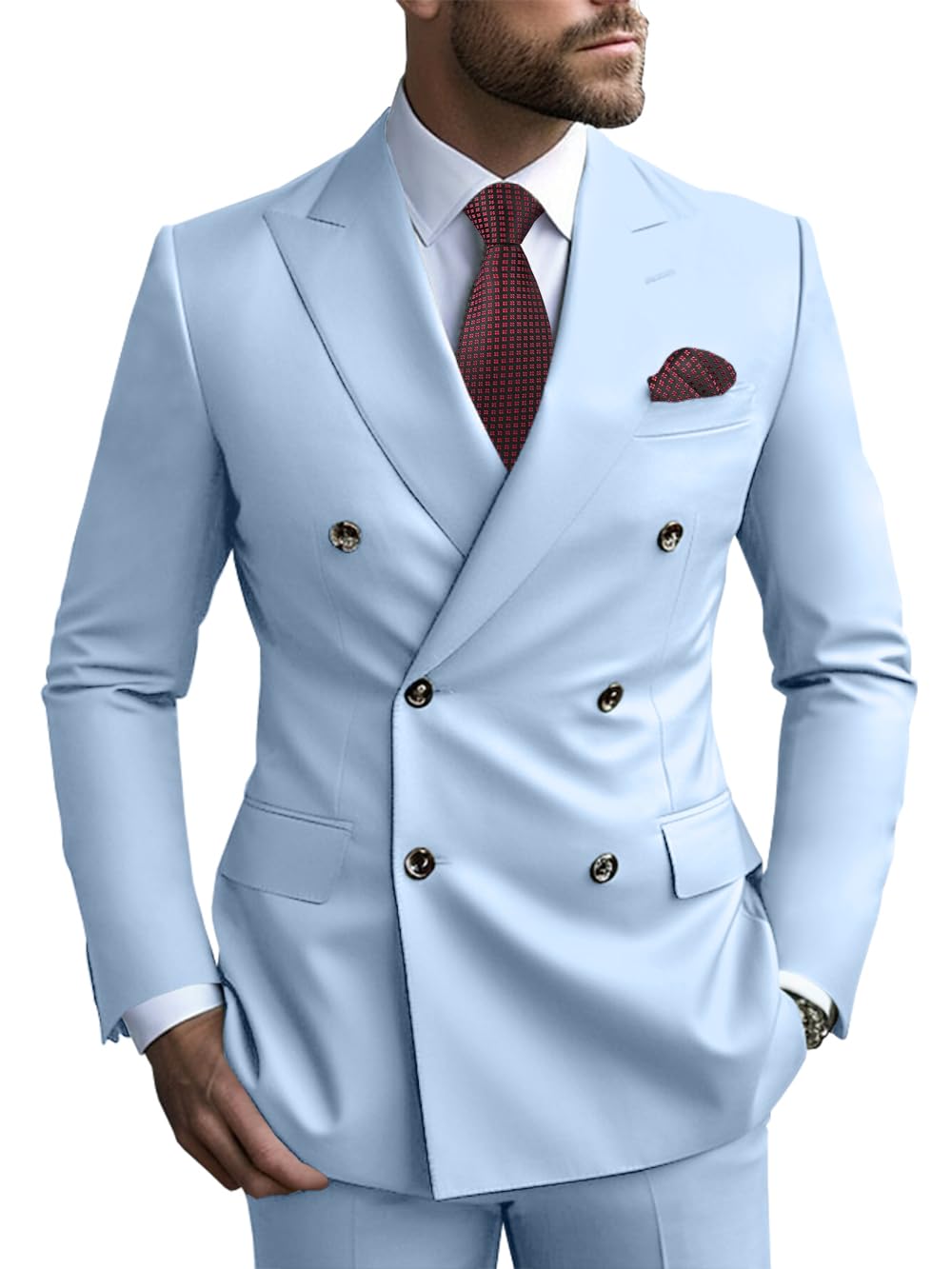 2 Piece Double Breasted Men Suit Slim Fit Mens Double Breasted Blazer Pants Sets Wedding Suit Prom Suits-91