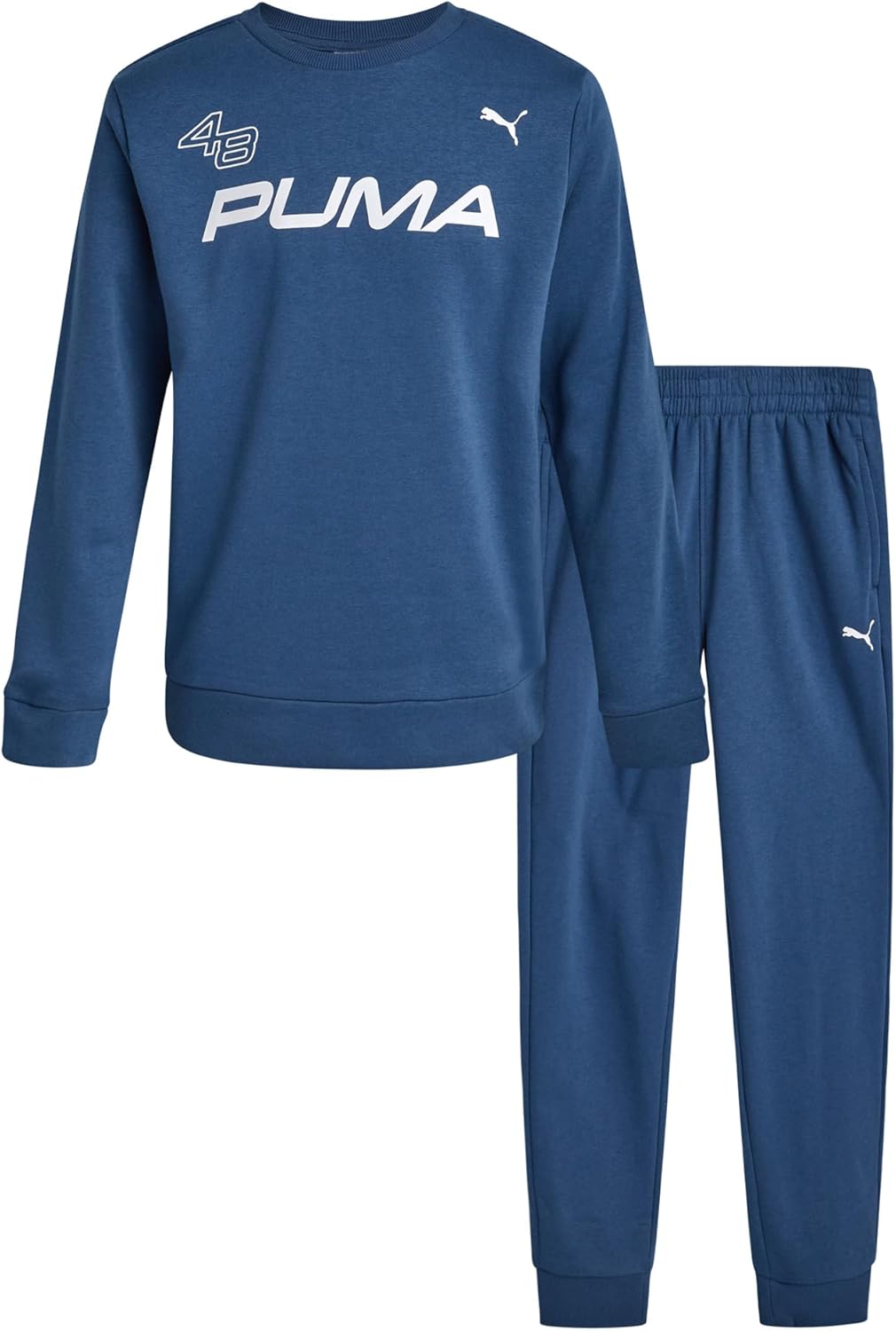 PUMA Boys Sweatpants Set - 2 Piece Soft Fleece Crewneck Pullover Boys Sweatshirts and Jogger Pants Kids Activewear Set (8-16)