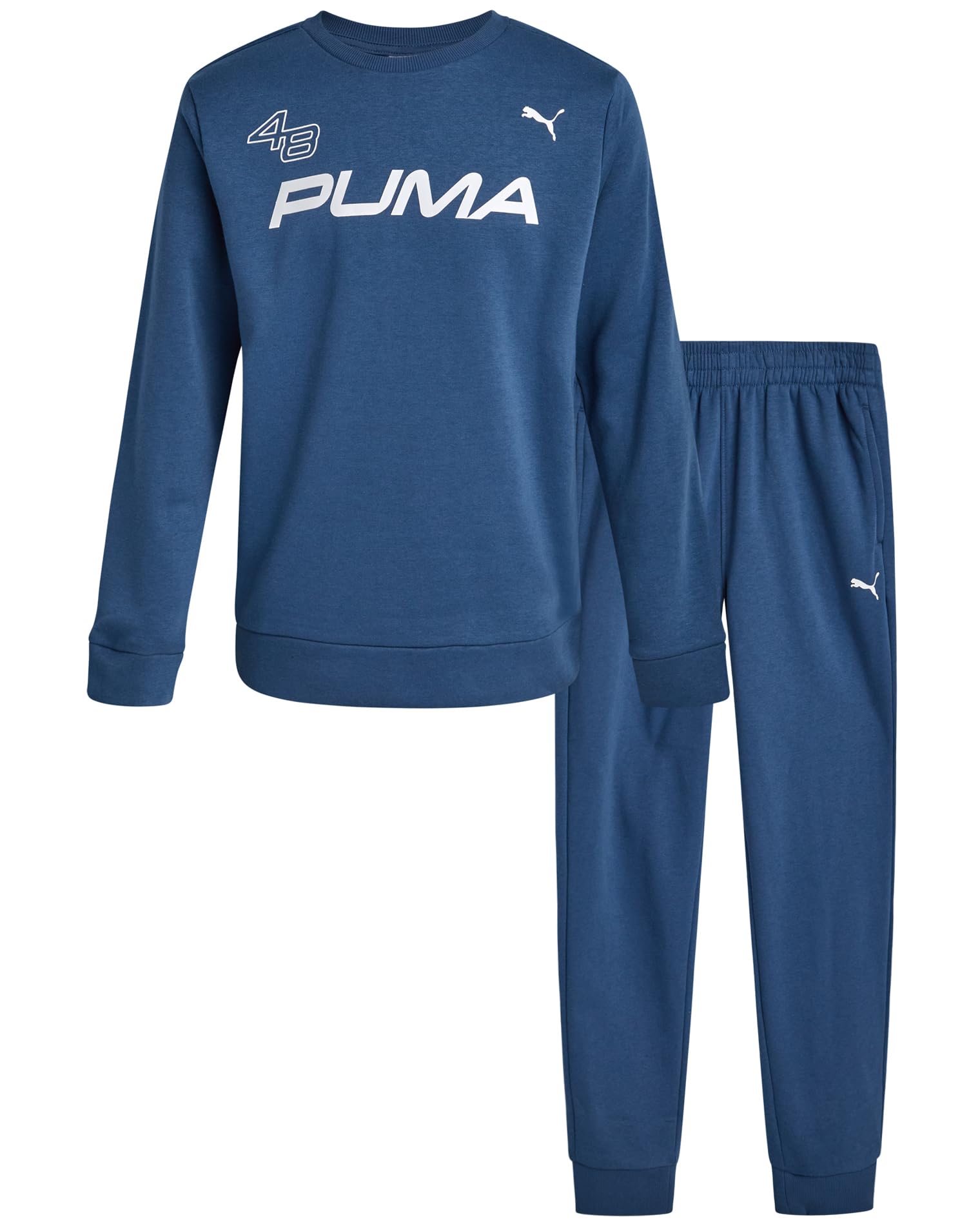 PUMA Boys Sweatpants Set - 2 Piece Soft Fleece Crewneck Pullover Boys Sweatshirts and Jogger Pants Kids Activewear Set (8-16)