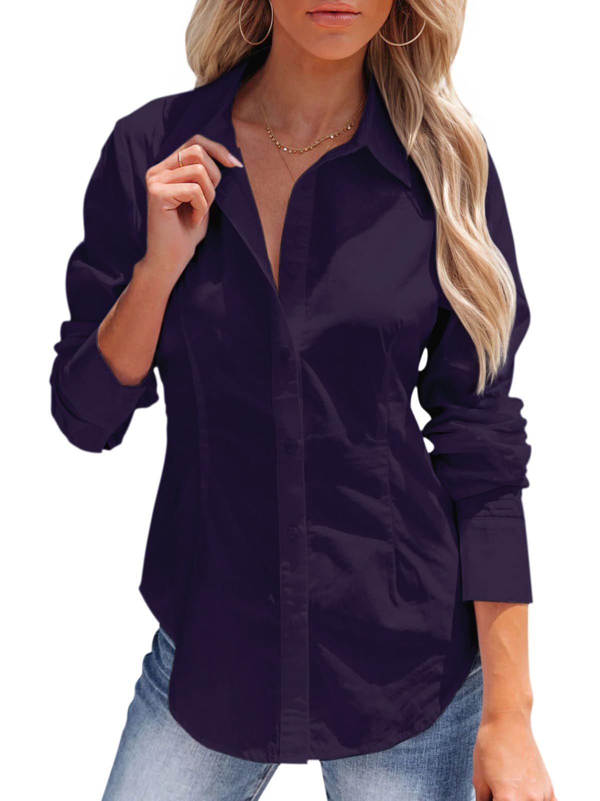 siliteelon Women's Button Down Shirts Long Sleeve Dress Shirts Wrinkle Free Collared Work Office Solid Blouses Corset Tops