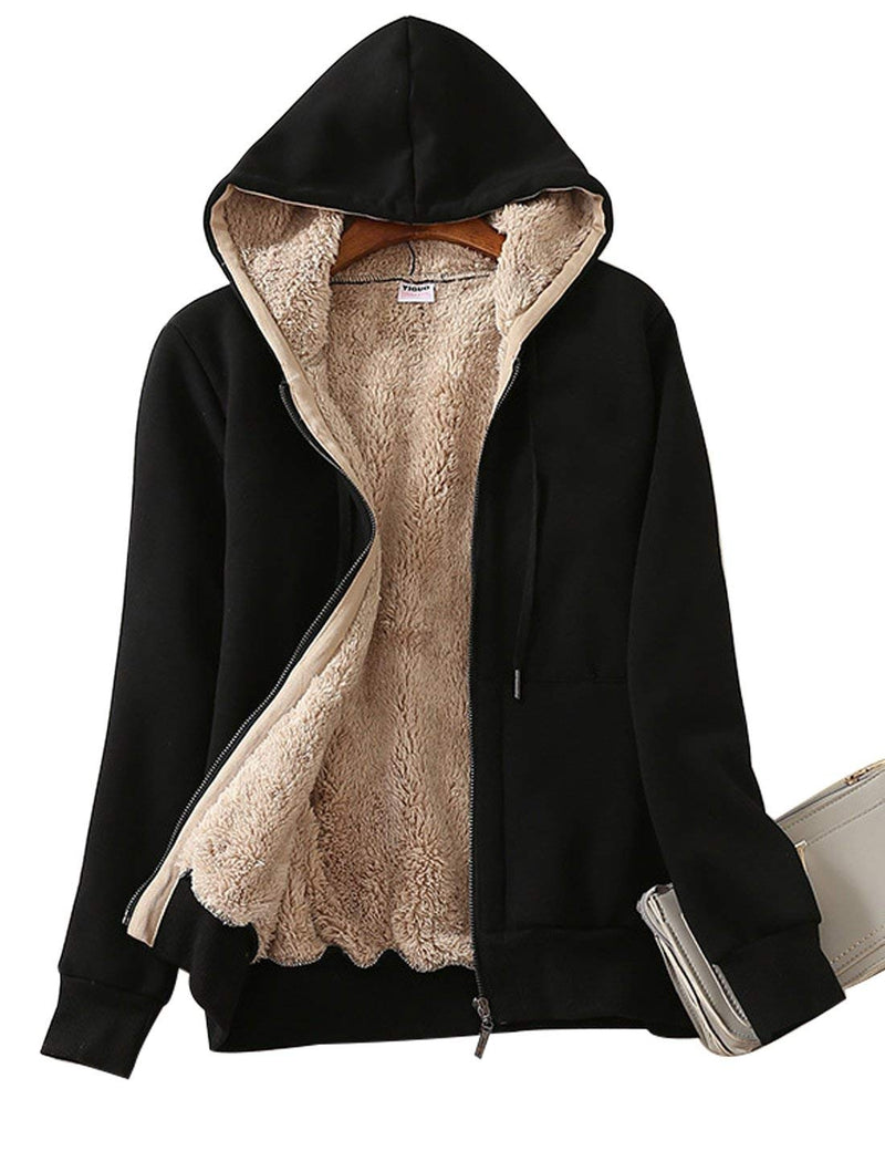 Yeokou Women's Casual Full Zip Up Sherpa Lined Hoodie Sweatshirt Jacket Coat-15