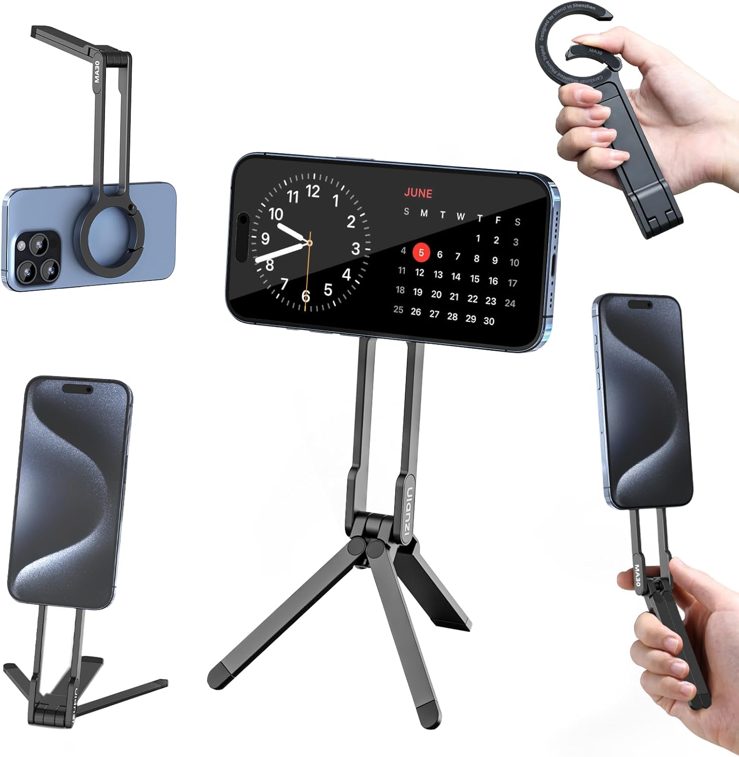 ULANZI MA30 Magnetic Phone Tripod Stand for iPhone - Aluminium Maglock Smartphone Mini Tripod Pocket Cell Phone Stand Strong Magnet Quick Mount Compatible with iPhone 17 16 15 14 13 12 Series, Black