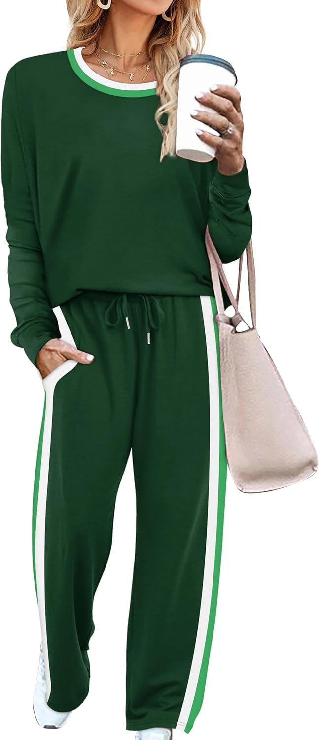 WIHOLL 2 Piece Lounge Sets for Women Long Sleeve Tops Wide Leg Sweatpants Sweatsuits with Pockets-28