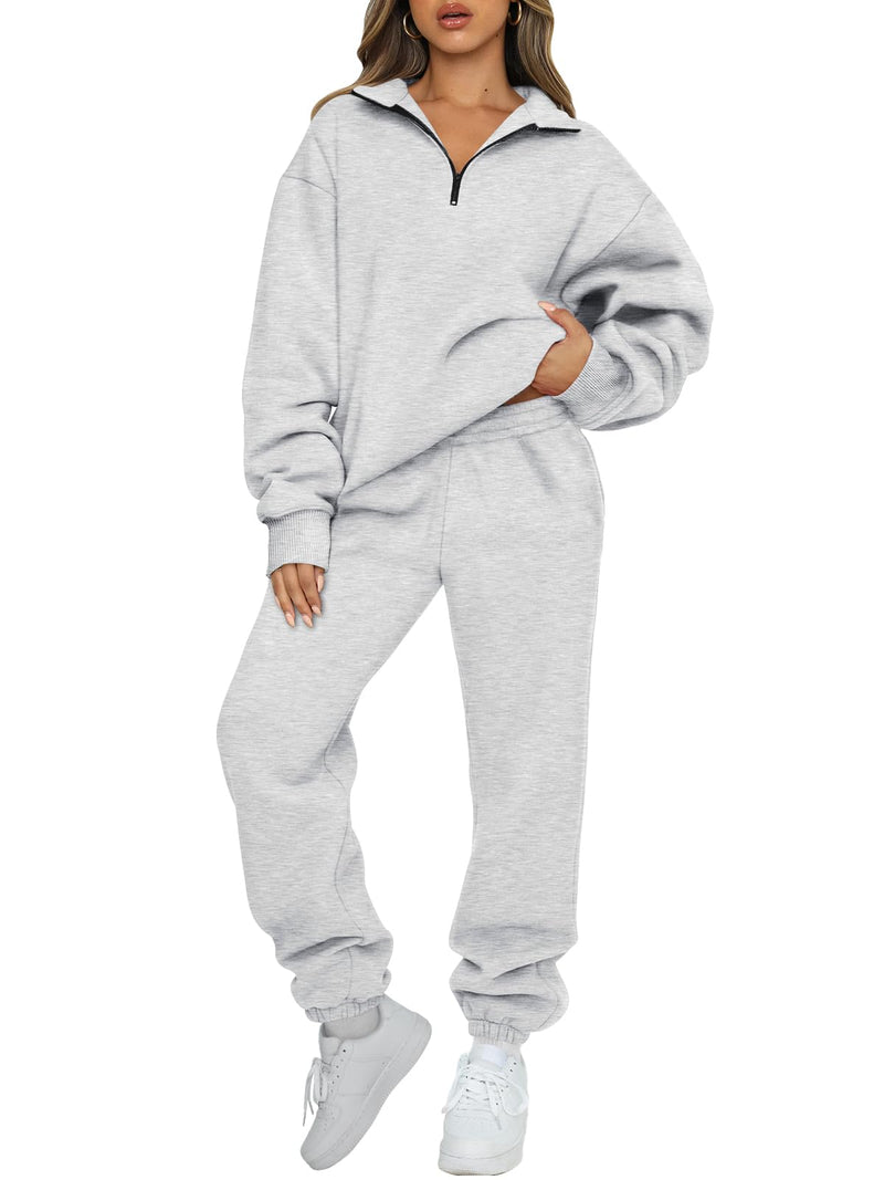 AUTOMET Women's Sweatsuits 2 Piece Outfits Lounge Sets Long Sleeve Half Zip Pullover and Baggy Sweatpants with Pockets-65