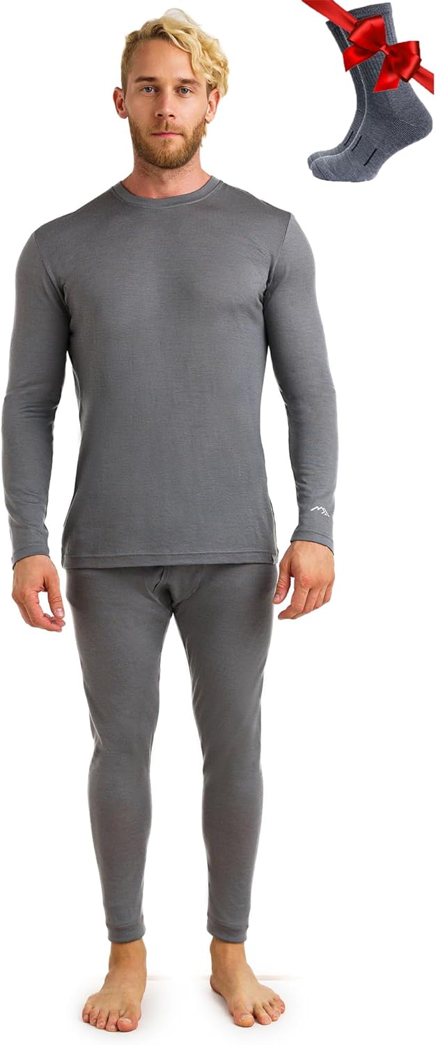 Merino.tech Merino Wool Base Layer Mens Set - Heavyweight, Midweight, Lite Merino Wool Thermal Underwear For Men Top, Bottom-83