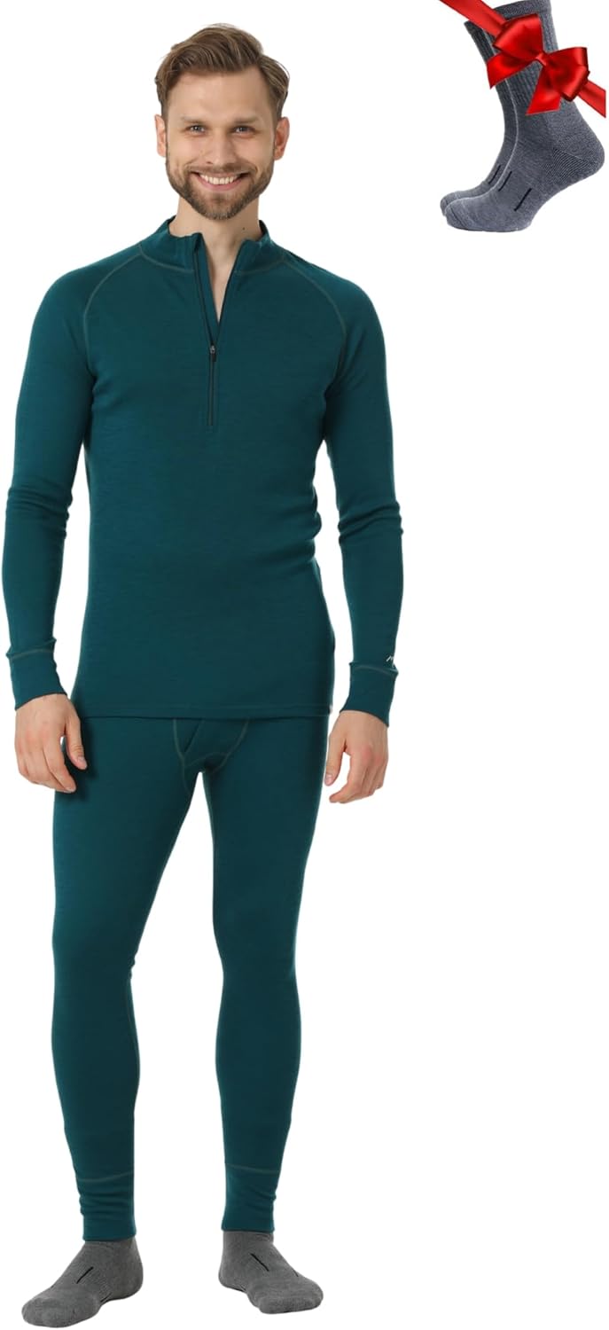Merino.tech Merino Wool Base Layer Mens Set - Heavyweight, Midweight, Lite Merino Wool Thermal Underwear For Men Top, Bottom-58