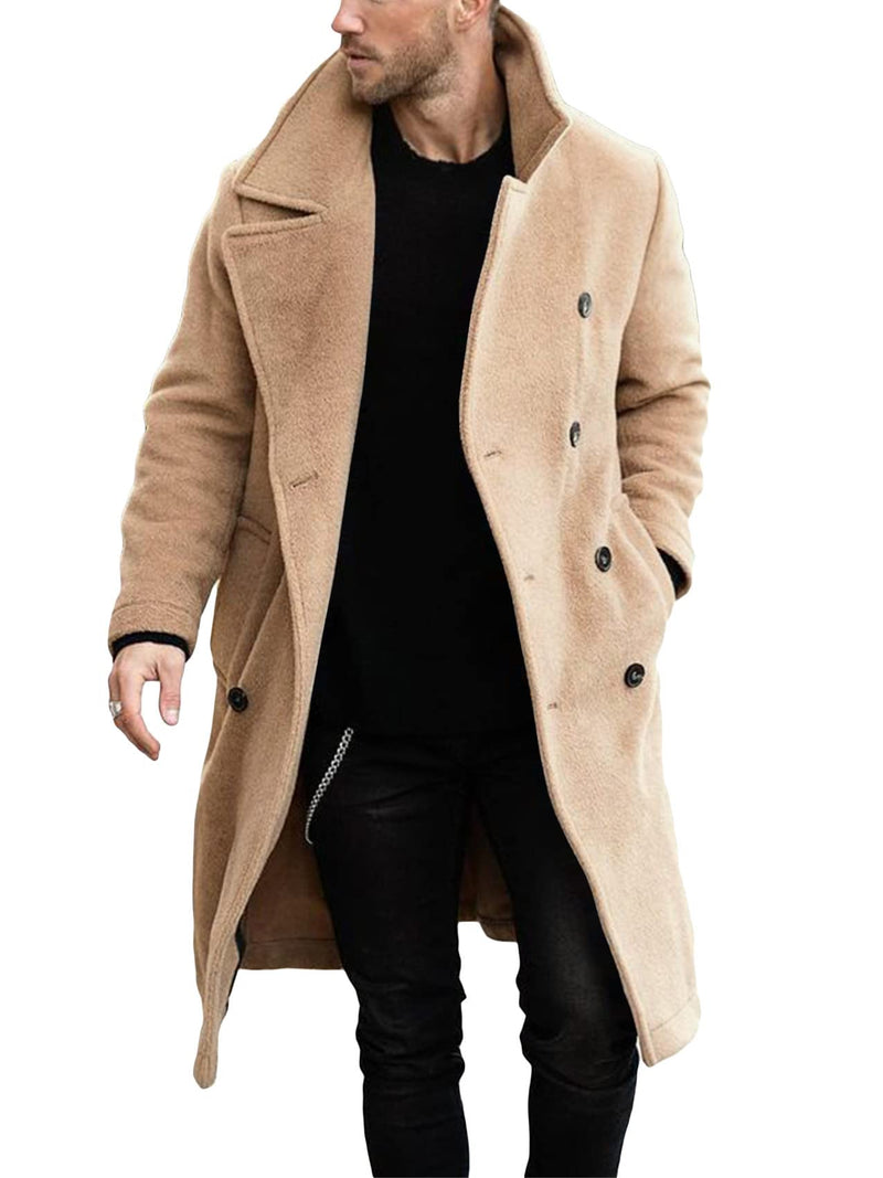 Makkrom Mens Double Breasted Trench Coat Casual Lapel Collar Business Winter Long Overcoats-5
