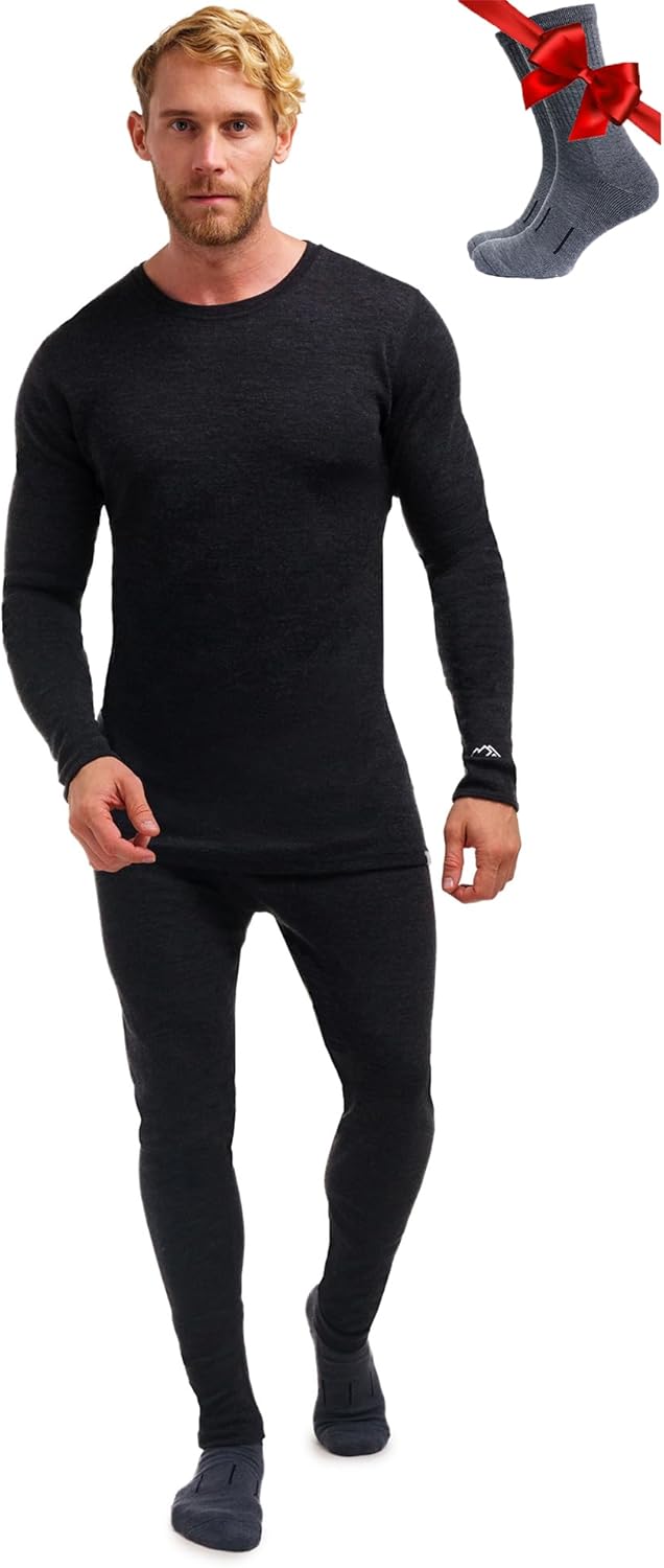 Merino.tech Merino Wool Base Layer Mens Set - Heavyweight, Midweight, Lite Merino Wool Thermal Underwear For Men Top, Bottom-43