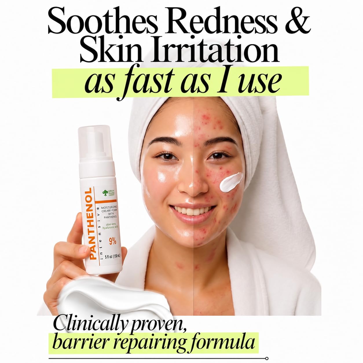 9% Panthenol Foam After Sun & Instant Redness Relief| Barrier Repair with Aloe & Hyaluronic Acid| Post Acne, Procedures, After Tattoo Care & Hair Transplant Spray | Baby & Sensitive Skin Safe
