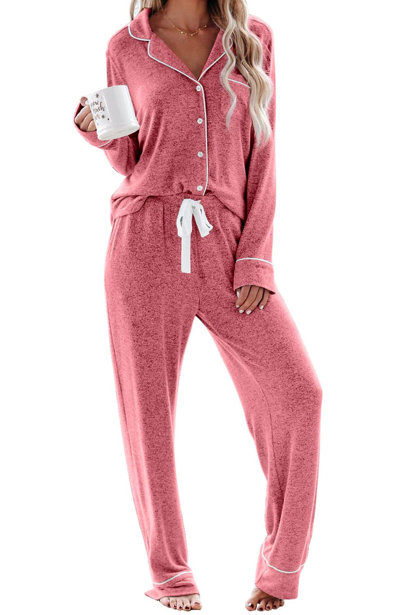 Aamikast Women's Pajama Sets Long Sleeve Button Down Sleepwear Nightwear Soft Pjs Lounge Sets-77